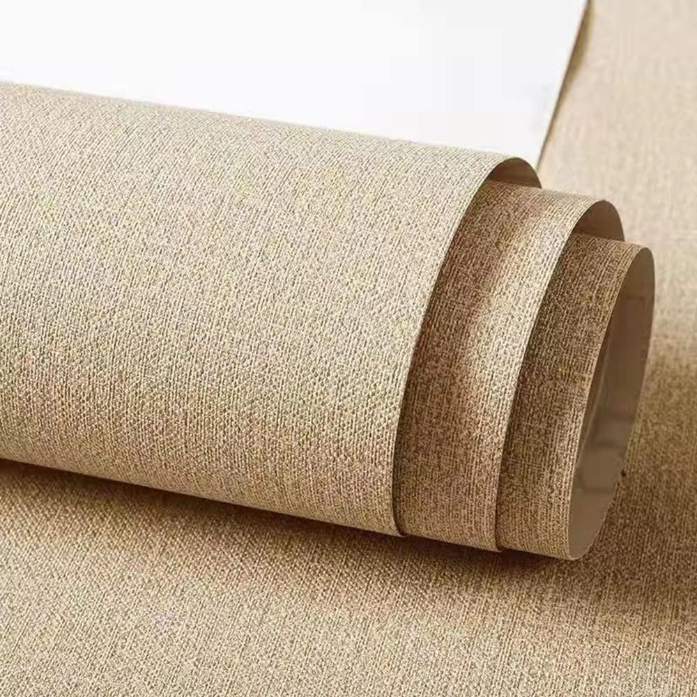 Linen Textured Fabric Wallpaper,Peel and Stick 3D Wallpaper Self-Adhesive Wallpaper Removable Wallpaper for Cabinets Counter Top Bedroom(Khaki,15.7x197)