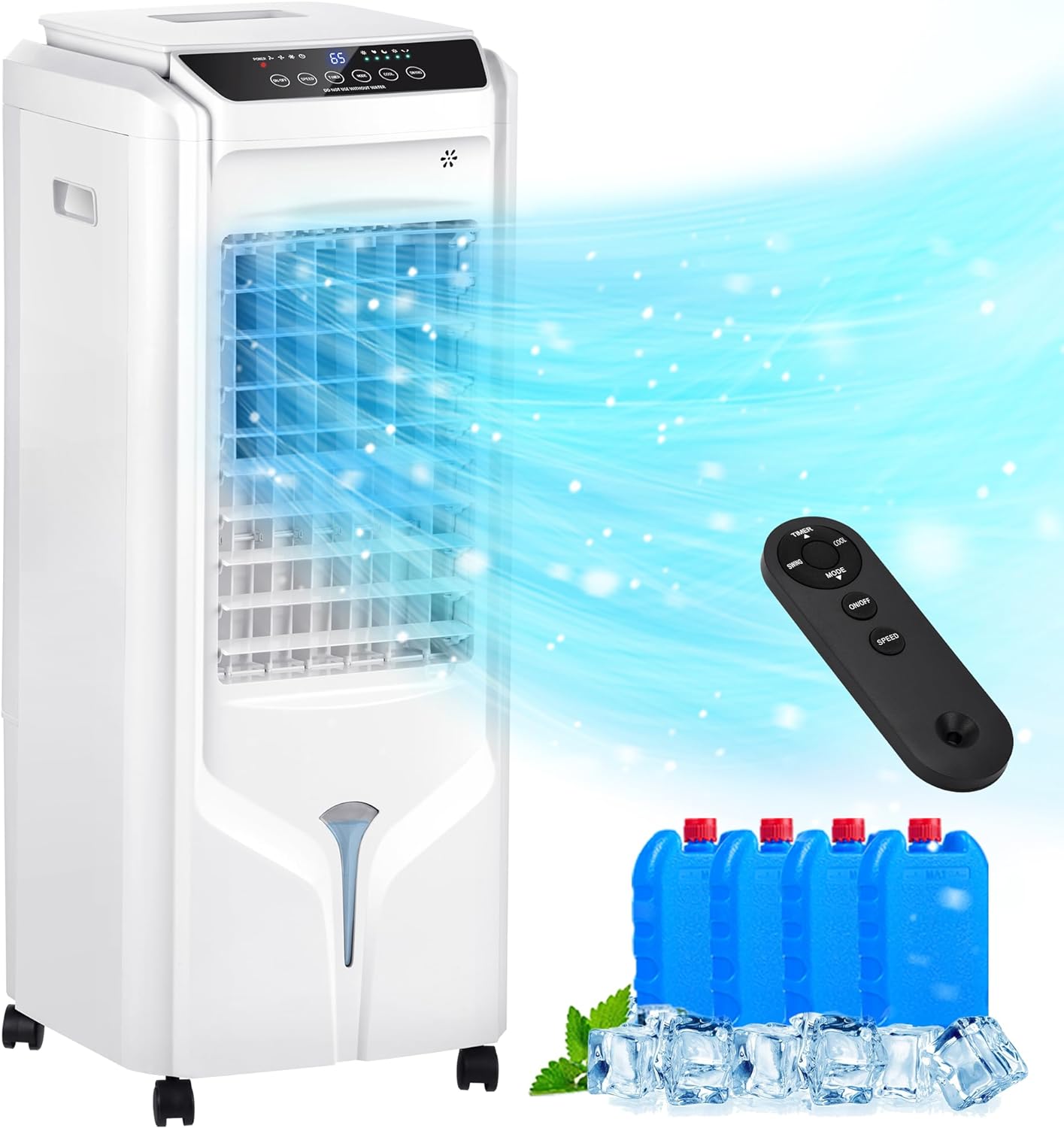 Evaporative Air Cooler, 32 Swamp Cooler with 4.2 Gallons Water Tank, Remote Control, 90 Oscillation Cooling Fan with 3 Speeds, 12H Timer, 3 In 1 Tower Fan thats Blow Cold Air for Home, Office