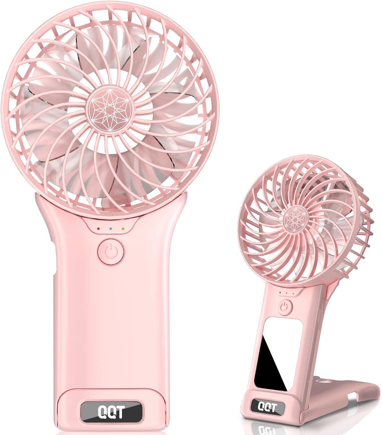 Mini Handheld Fan,4 Speed Adjustable Portable Battery Operated Fans,USB Rechargeable Desk Fan with Mirror,Max 20 Hrs Hand Fan For Travel Office Outdoor Women Men (Pink)
