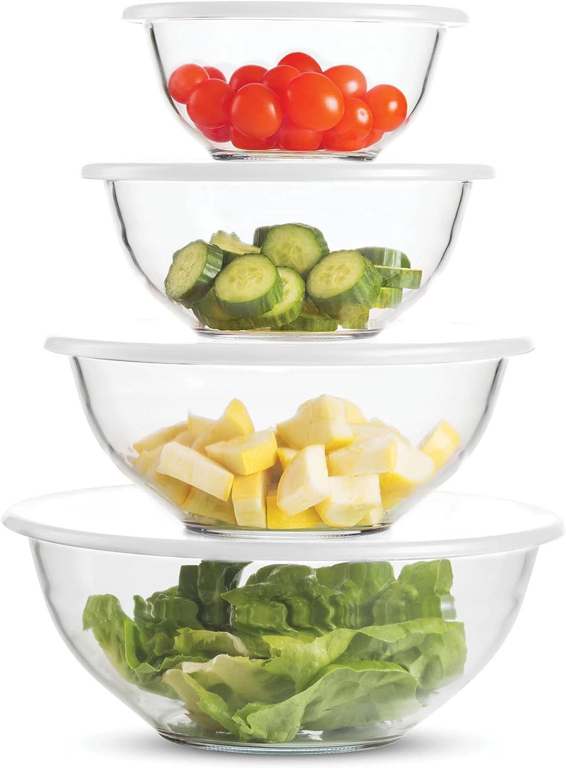 Superior Glass Mixing Bowls with Lids - 8-Piece Mixing Bowl Set with BPA-Free lids, Space-Saving Nesting Bowls - Easy Grip & Stable Design for Meal Prep & Food Storage -Glass bowl For Cooking, Baking