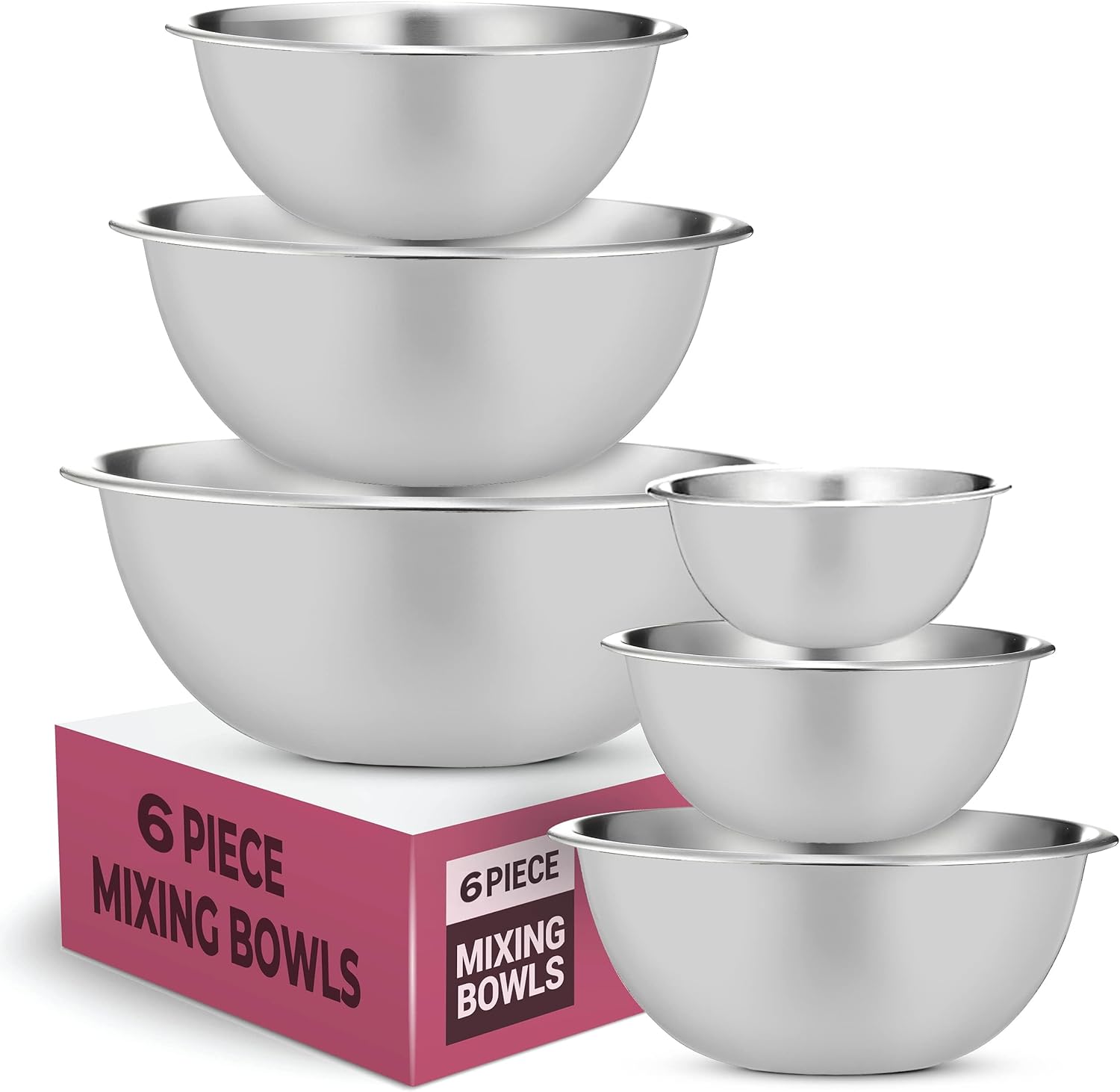 FineDine Stainless Steel Dishware Bowls - Easy To Clean, Nesting Bowls for Space Saving Storage, Great for Cooking, Baking, Prepping, 8 Quarts