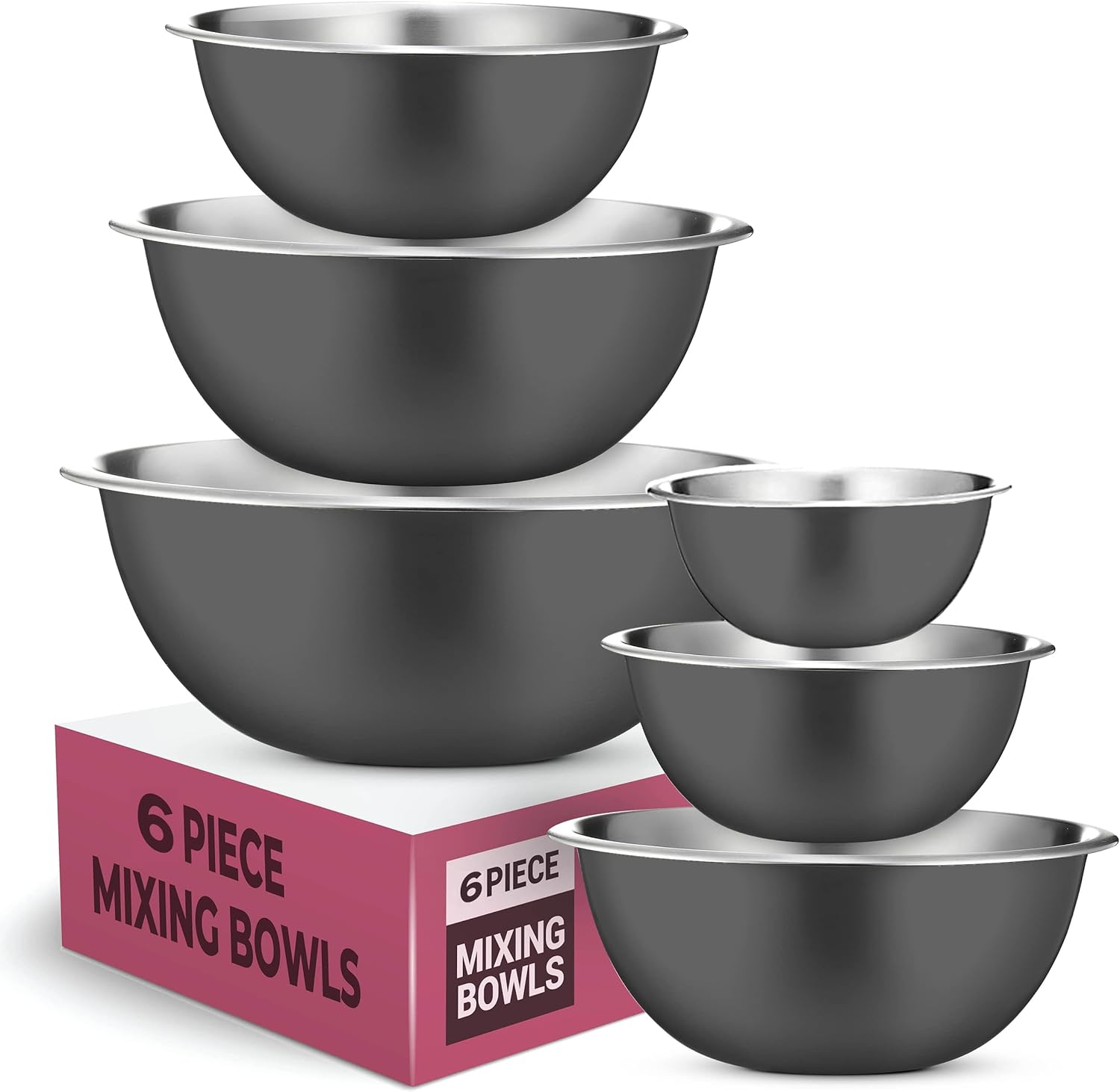 FineDine Stainless Steel Dishware Bowls - Easy To Clean, Nesting Bowls for Space Saving Storage, Great for Cooking, Baking, Prepping, 8 Quarts