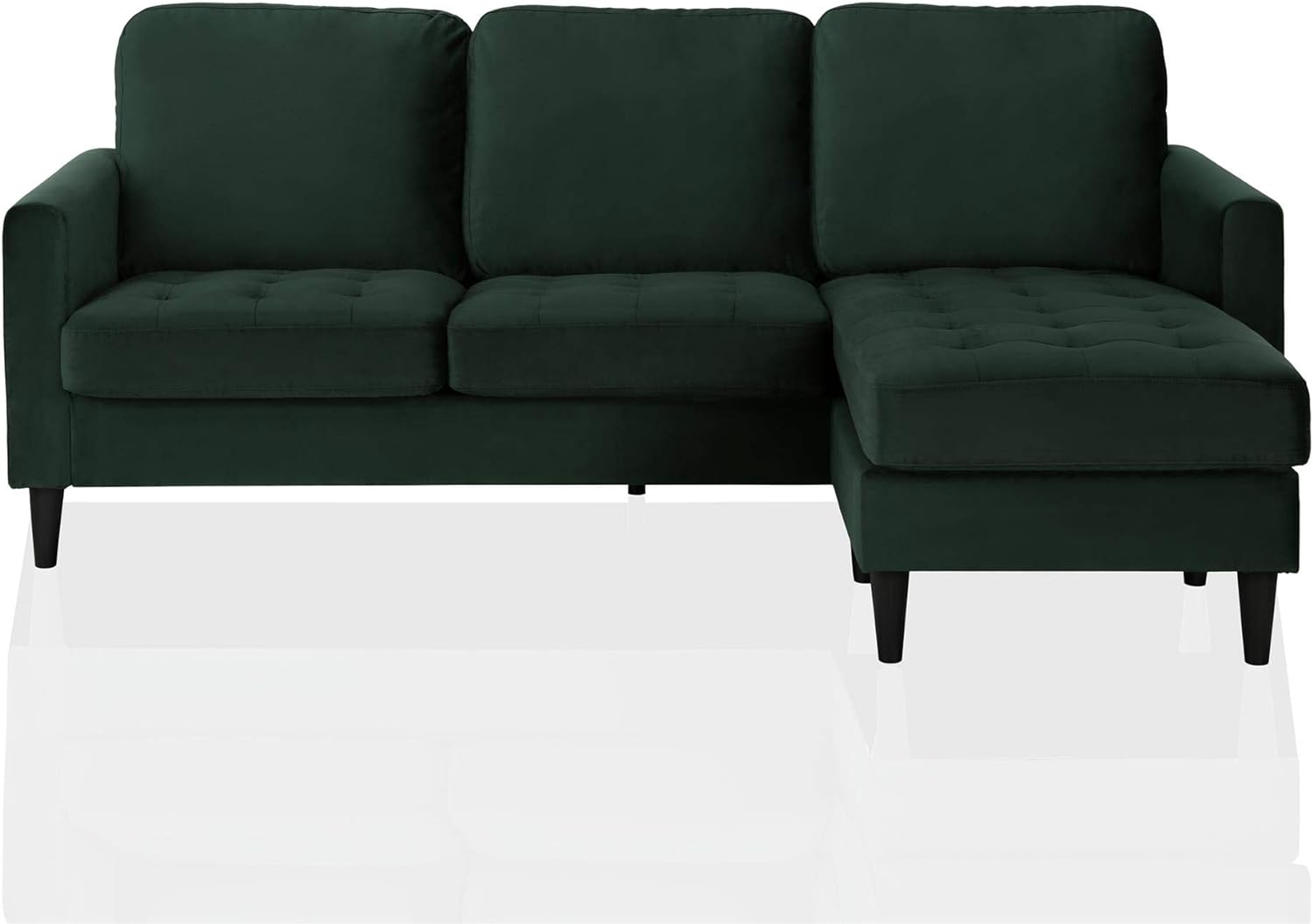 CosmoLiving by Cosmopolitan Strummer Modern Reversible Sectional Couch Upholstered in Green Velvet Fabric with Floating Ottoman