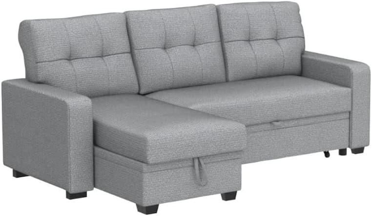 Devion Furniture Contemporary Reversible Sectional Sleeper Sectional Sofa with Storage Chaise in Light Gray Fabric