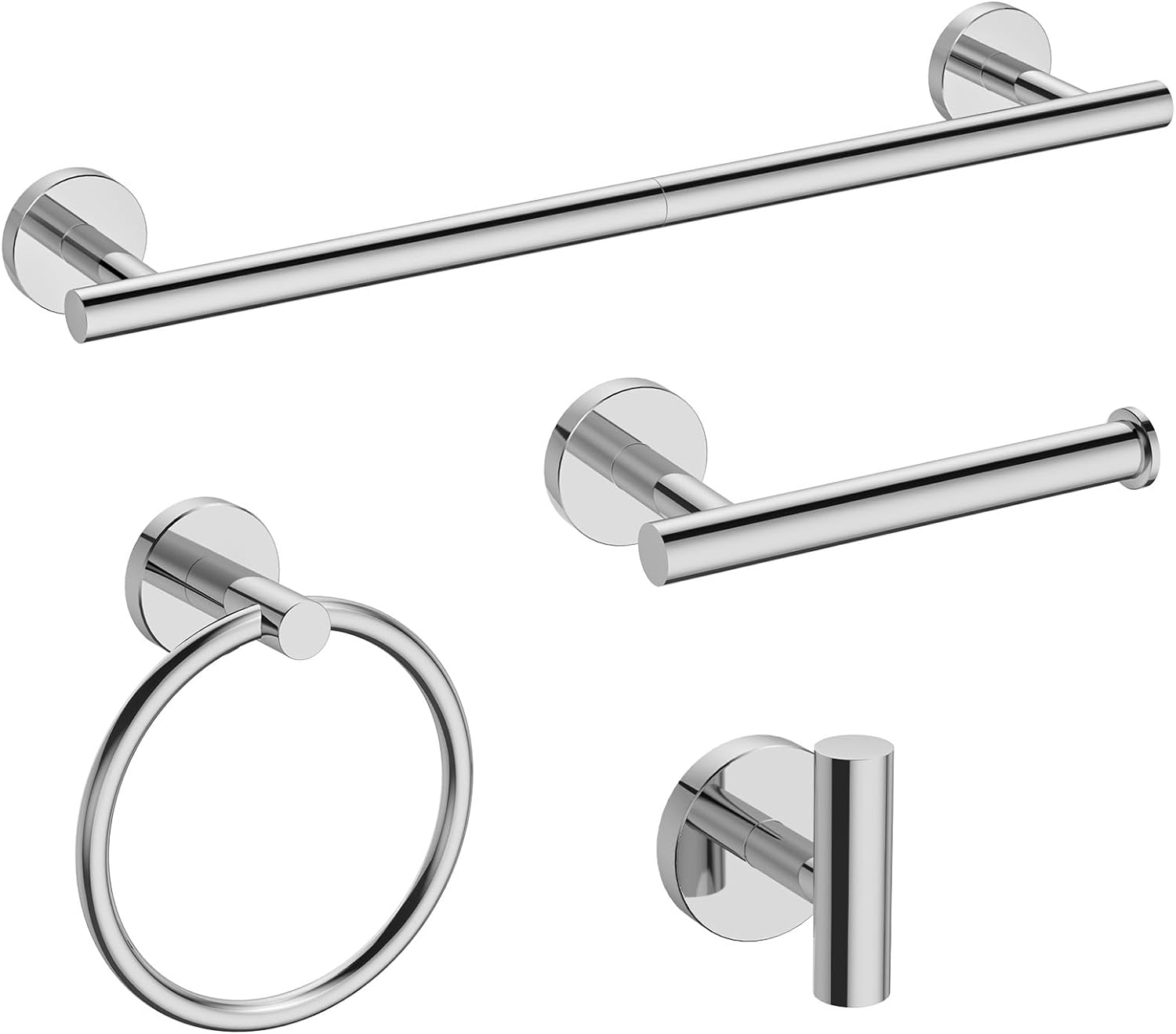 USHOWER Polished Chrome Bathroom Accessories Set, 18-Inch Towel Bar Set Wall Mounted, Durable SUS304 Stainless Steel Bathroom Hardware Set, 4-Piece