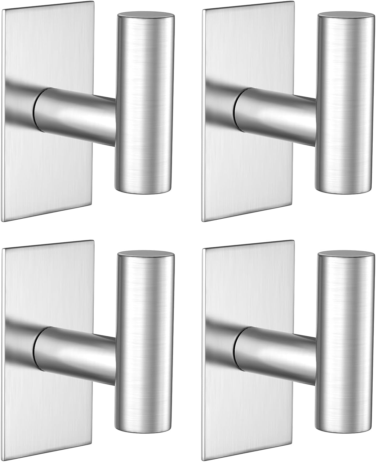 VAEHOLD Adhesive Hooks, Heavy Duty Wall Towel Hooks Stainless Steel Door Hooks for Hanging Coat, Hat, Towel, Robe, Key, Clothes, Closet Hook Wall Mount for Kitchen, Bathroom(Silver)