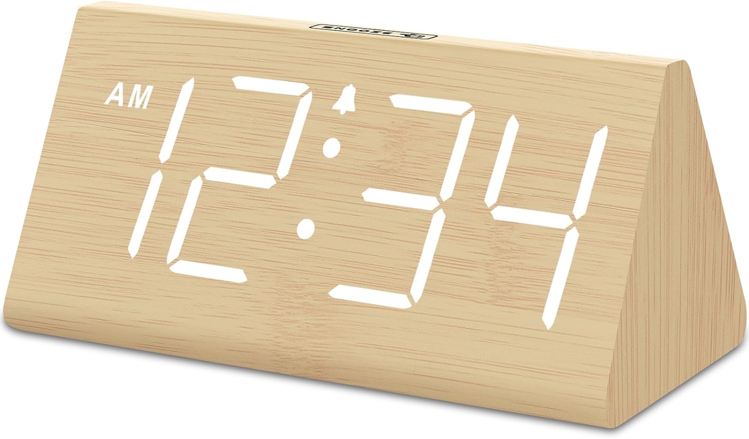 DreamSky Wooden Digital Alarm Clocks for Bedrooms - Electric Desk Clock with Large Numbers, USB Port, Battery Backup Alarm, Adjustable Volume, Dimmer, Snooze, DST, 12/24H, Wood Dcor (Bamboo-White)