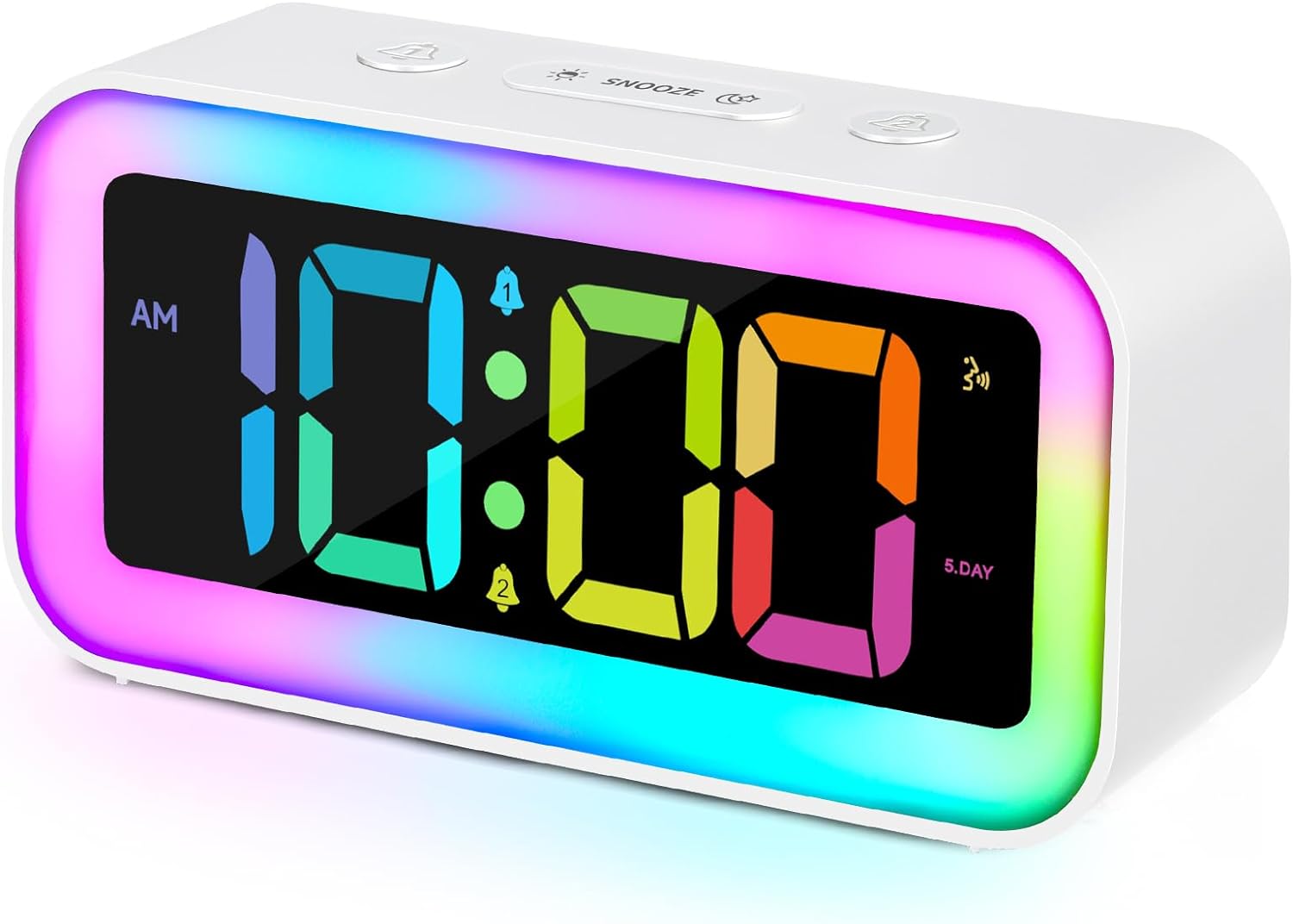 Loud Alarm Clock for Bedrooms with Dynamic RGB Night Light,Heavy Sleepers Adults,Dual Alarm,Dimmer,USB Charger,Small Bedside Digital Clock with Led Display for Kids,Teens,Seniors (White)