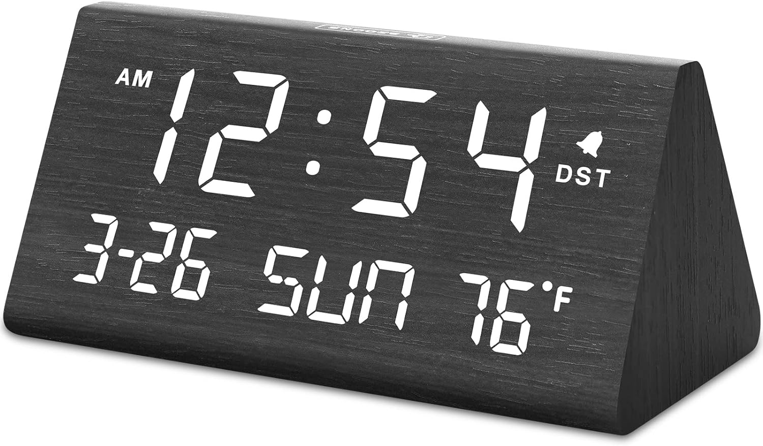 DreamSky Digital Alarm Clocks for Bedrooms - Wooden Electric Clock with USB Ports, Date, Weekday, Temperature, 0-100% Brightness Dimmer, Adjustable Alarm Volume, Snooze, Auto DST