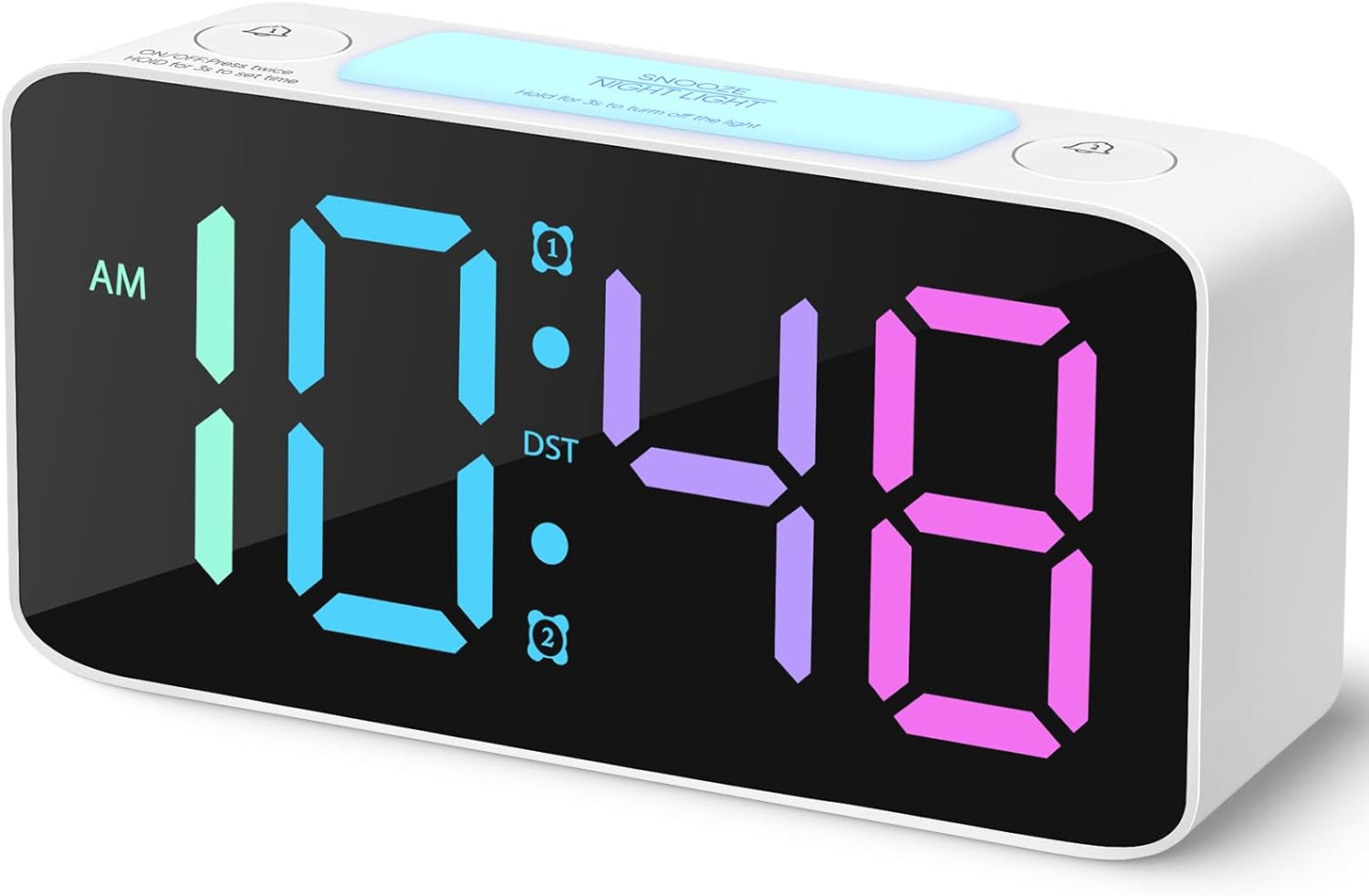 Super Loud Alarm Clock for Heavy Sleepers Adults,Digital Clock with 7 Color NightLight,Adjustable Volume,Dimmer,USB Charger,Small Clocks for Bedrooms,Ok to Wake Up for Kids,Teens (White+RGB)