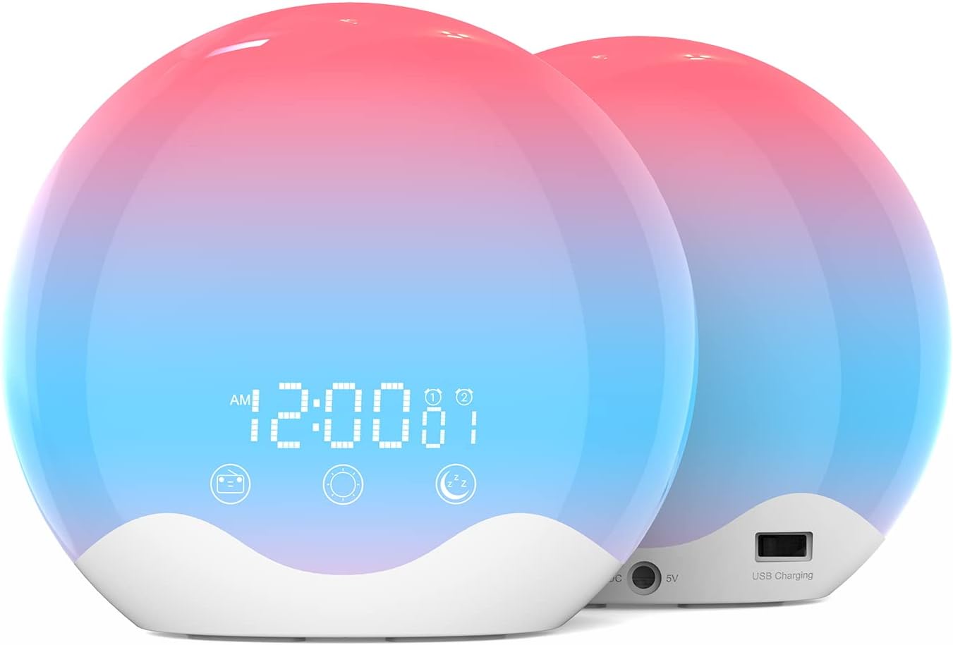 Sunrise Alarm Clock Wake Up Light with Touch Control, Dual-Sided Natural Light Alarm Clock for Kids,Heavy Sleepers,Bedroom, Dual Alarm & Snooze, 12-Color Night Light, Sleep Aid (White)