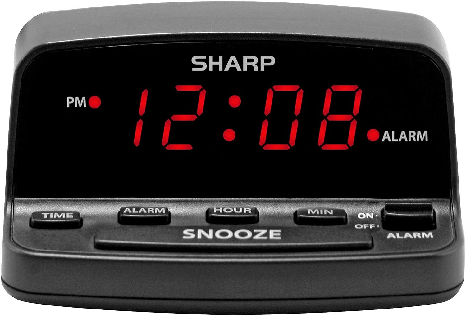 SHARP Digital Alarm Clock with Keyboard Style Controls, Battery Back-up, Easy to Use with Simple Operation, Black Case with Red LED Display