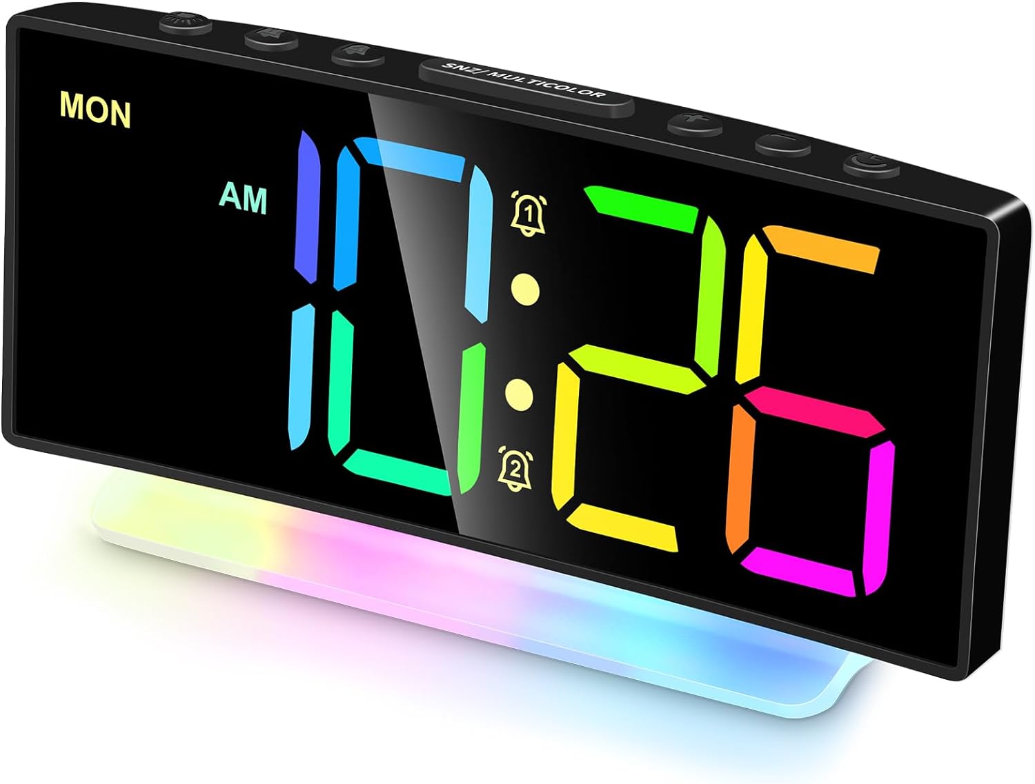 Extra Loud Alarm Clock for Heavy Sleepers Adults,Teens,Kids,Rainbow Clock for Bedrooms,Small Smart Bedside Digital Clock with Large Display,7 Color Night Light,12/24h(Black Dynamic)