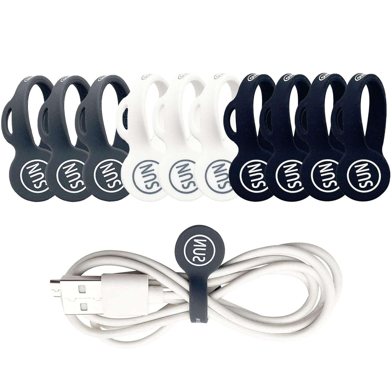 SUNFICON 10 Pack Earbuds Cords Organizers Magnetic Cable Clips Organizers Bookmark Clips Whiteboard Noticeboard Fridge Magnets USB Cable Manager Keeper for Home Kitchen Office School,Gray White Black