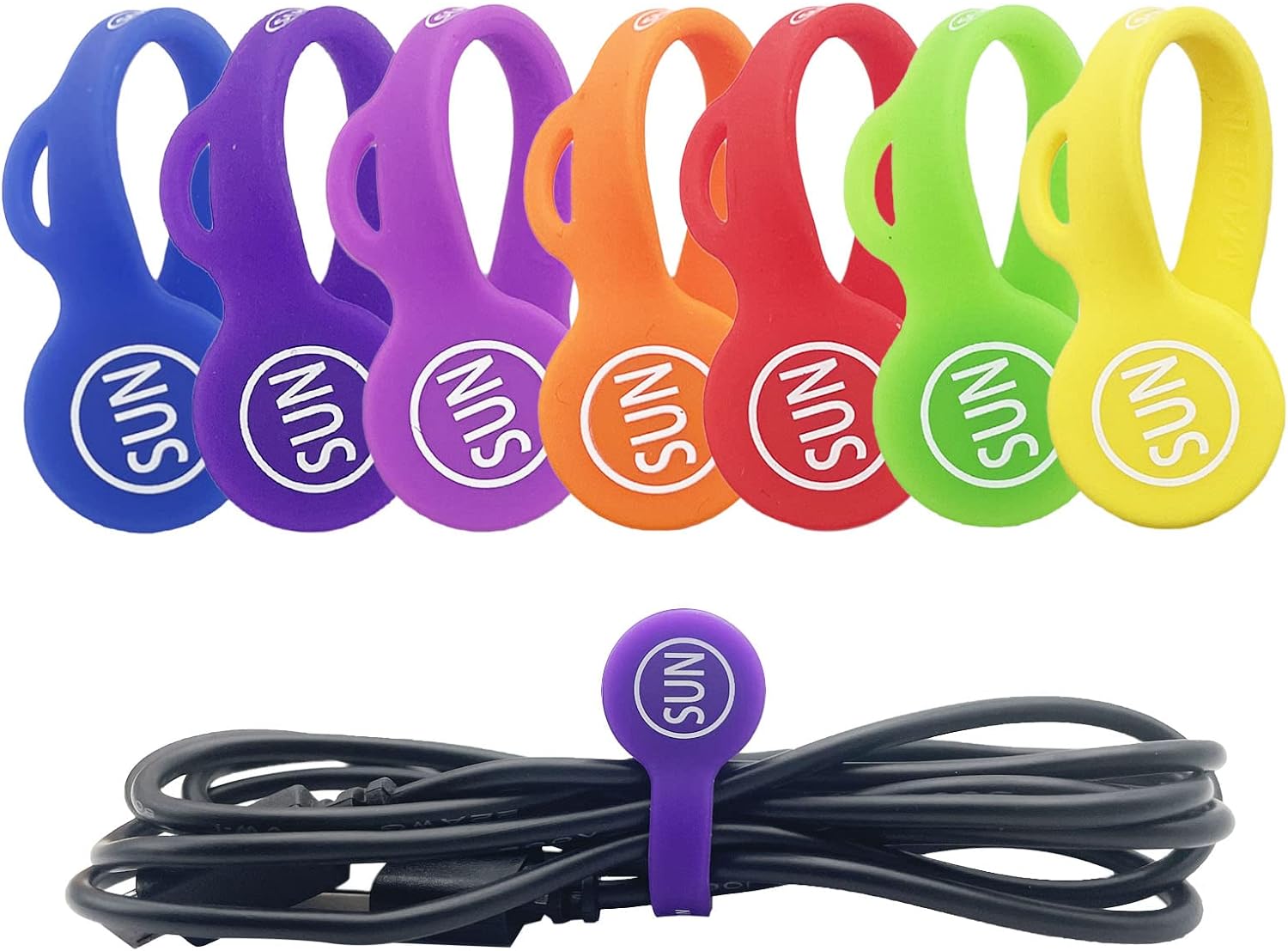 SUNFICON Magnetic Cable Clips Cable Organizers 7 Pack Rainbow Earbuds Cords Winder Bookmark Whiteboard Noticeboard Fridge Magnets USB Cable Manager Keeper Wrap Ties Straps Home Kitchen Office School