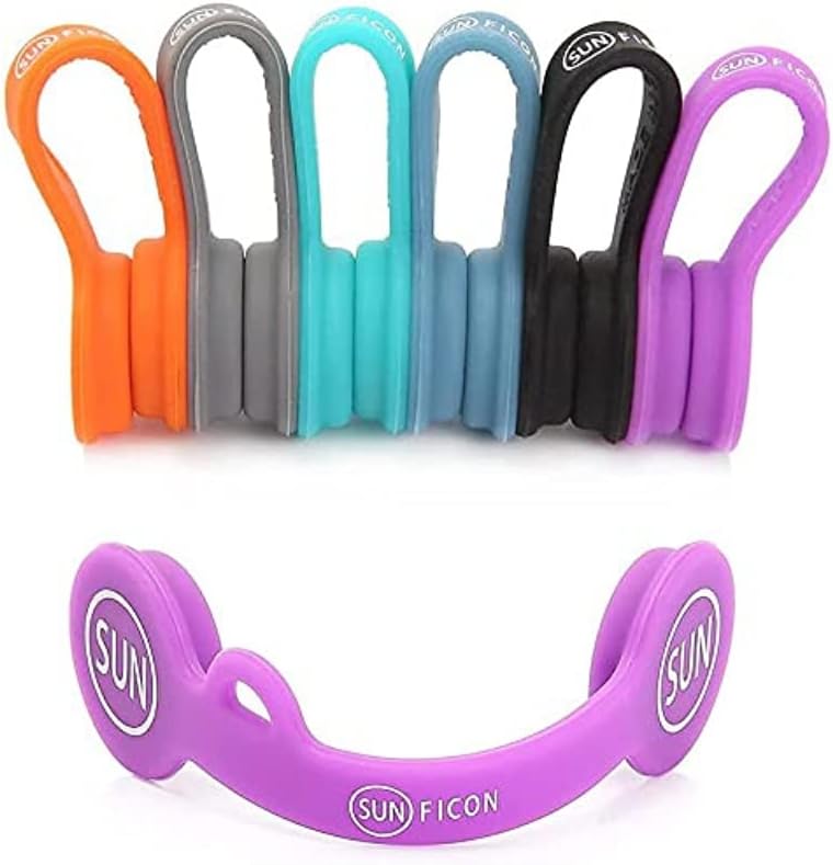SUNFICON 6 Pack Magnetic Cord Organizers Cable Clips Cable Straps Silicone Twist Ties Colorful Headphone Cord Keeper Holder Manager Bookmark Whiteboard Fridge Magnet Keychain Gift Home,Office,School