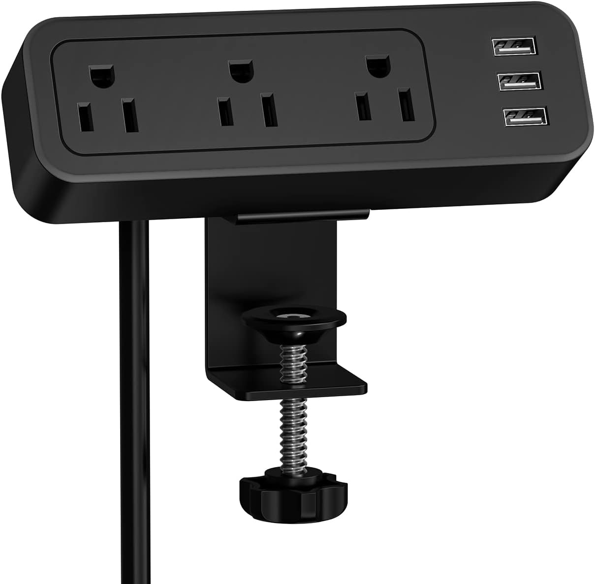 Desk Power Strip JSVER Desktop Charging Clamp, Desk Mount USB Charging Power Station, Desk Multi-Outlets, 3 AC Outlets 6.5 ft Extension Cord Desk Clamp Power Strip for Home Office Workshop (Black)