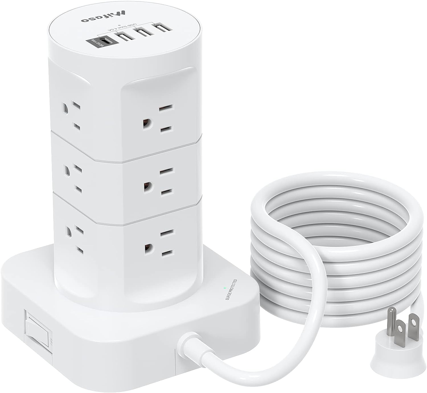 Surge Protector Power Strip Tower - 12 Widely Outlets with 4 USB Ports (1 USB C), 6FT Heavy Duty Extension Cord, Flat Multi Plug Outlet Extender Overload Protection for Home Office