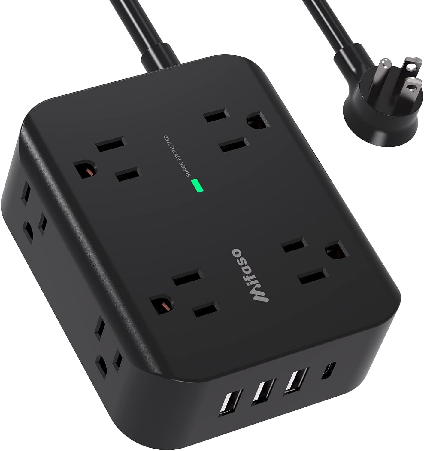 Power Strip Surge Protector - Flat Plug, Wall Mount, 8 Wide Outlets with 4 USB Ports (1 USB C), 5FT Heavy Duty Extension Cord with Multiple Outlets, Charging Station Overload Protection for Home Dorm
