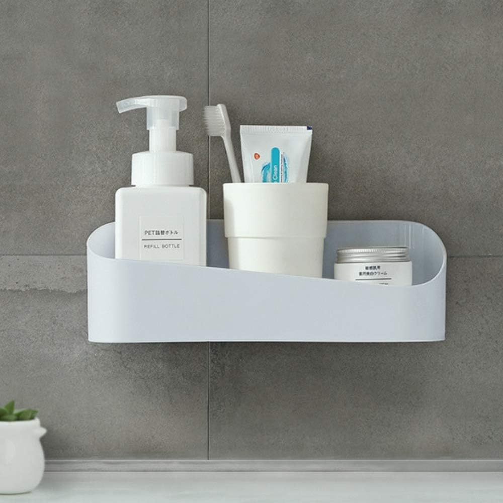 SUNFICON Adhesive Shower Caddy Bathroom Shelf Organizer Wall Mounted Storage Rack No Drilling Shower Shelf Bath Essentials Shampoo Spice Holder 2 Clear Adhesives for Shower Room Bathroom Kitchen Gray