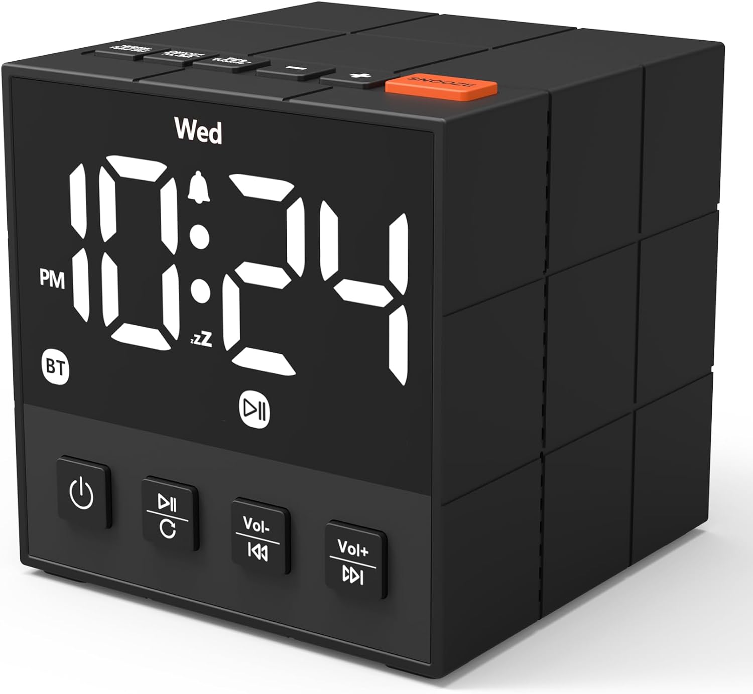 Loud Alarm Clock Bluetooth Speaker with Crystal-Clear Sound, Rich Bass, Dimmable LED Display, Small Bedside Digital Clock for Bedroom | Super Loud Alarm Clock for Heavy Sleepers, Adults, Teens - Black