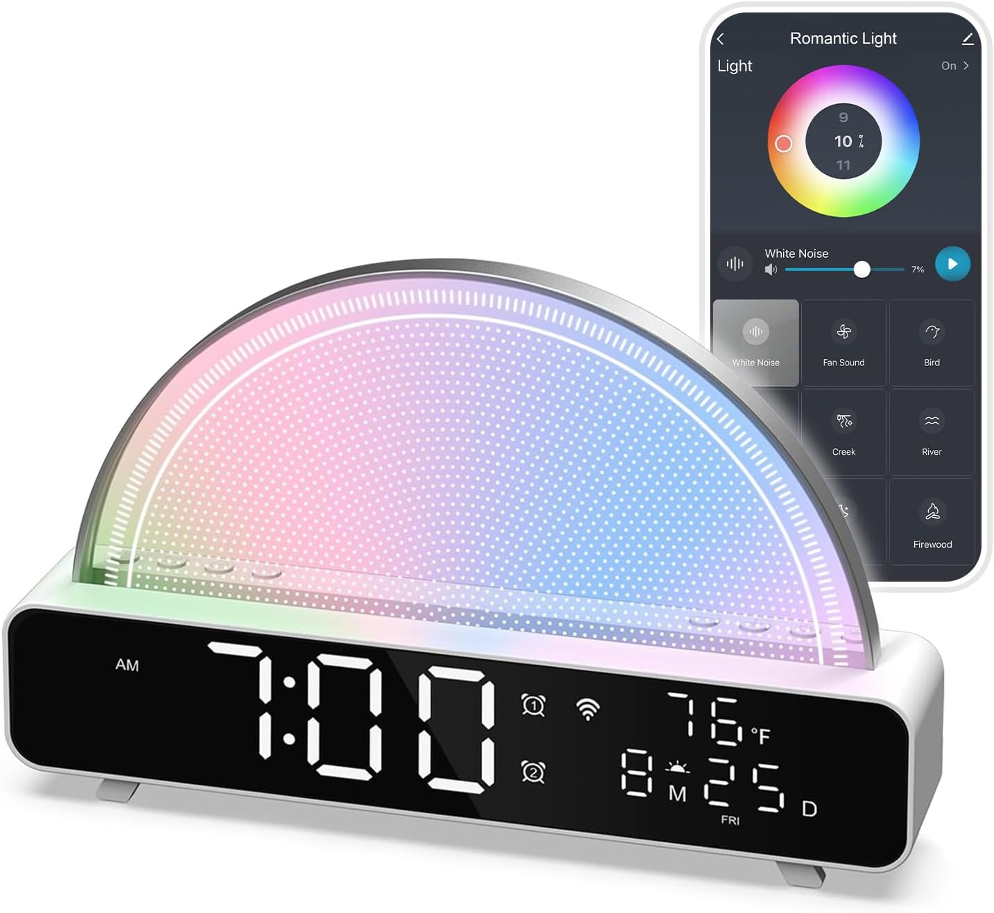 White Noise Sound Machine, APP Control Sunrise Alarm Clock, with Touch RGB Sleep Sound Machine, Sleep Aid, Gentle Alarm Clock, for Adults, Lovers, Children, Adolescents