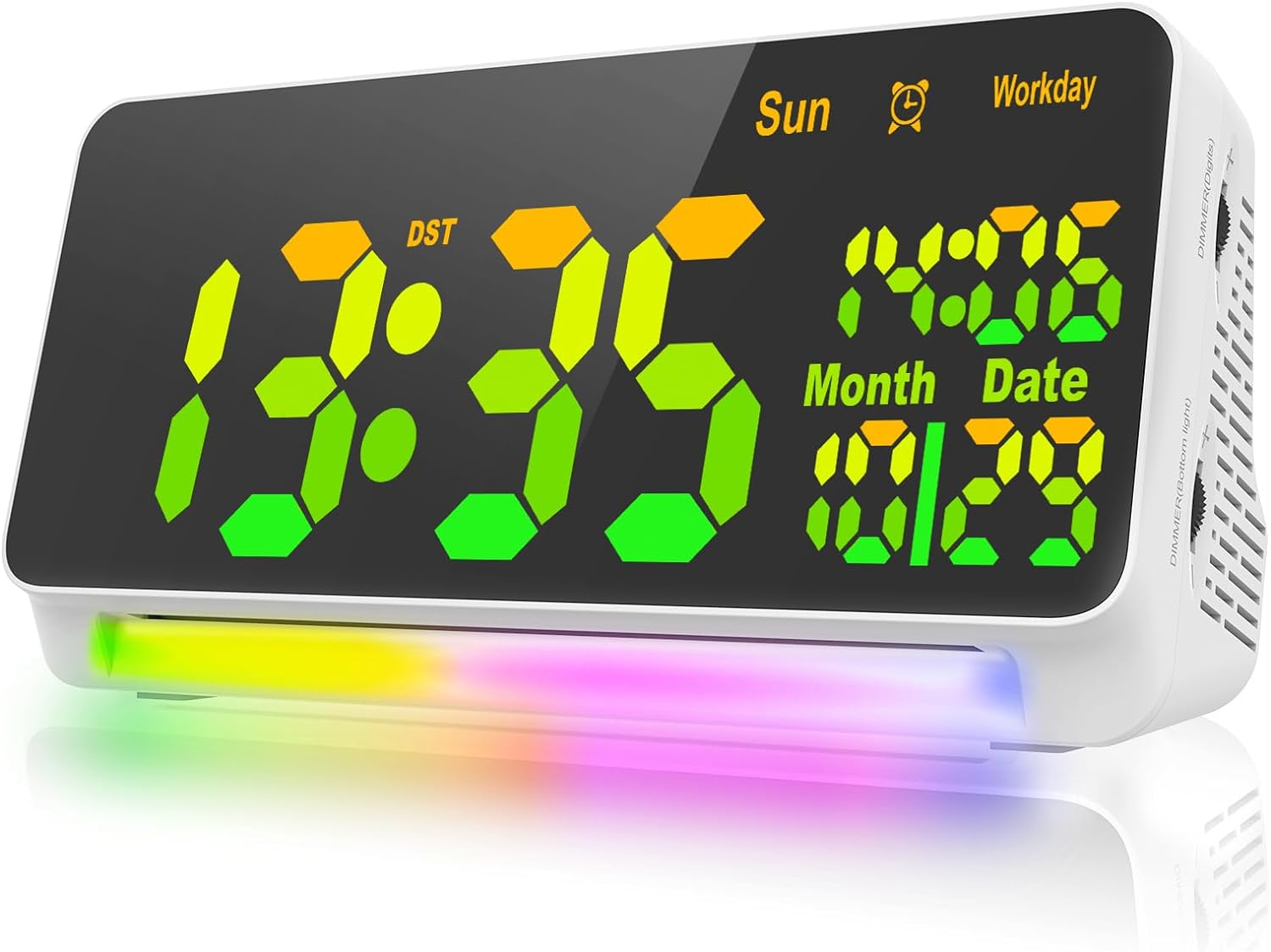 [120db Super Loud] Alarm Clocks for Bedrooms, 15 Wake Up Sounds, 7 Color Night Light, Dynamic RGB Color Changing, 0-100% Dimmer, Snooze, Large LED Display, Digital Clock for Heavy Sleepers Adults