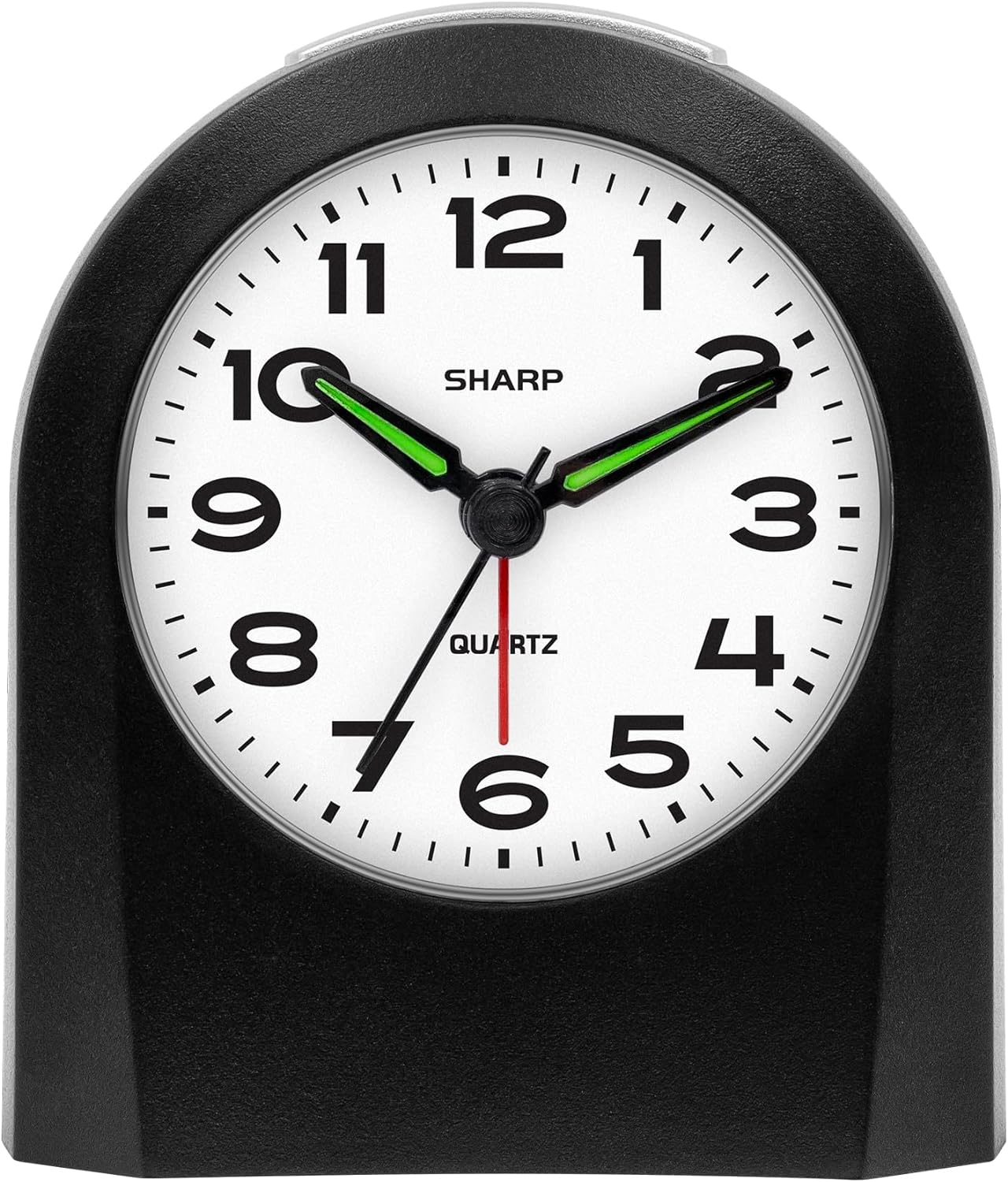 SHARP Small Battery Operated Analog Alarm Clock Silent No Ticking, Lighted on Demand and Snooze, Beep Sounds, Gentle Wake, Ascending Alarm