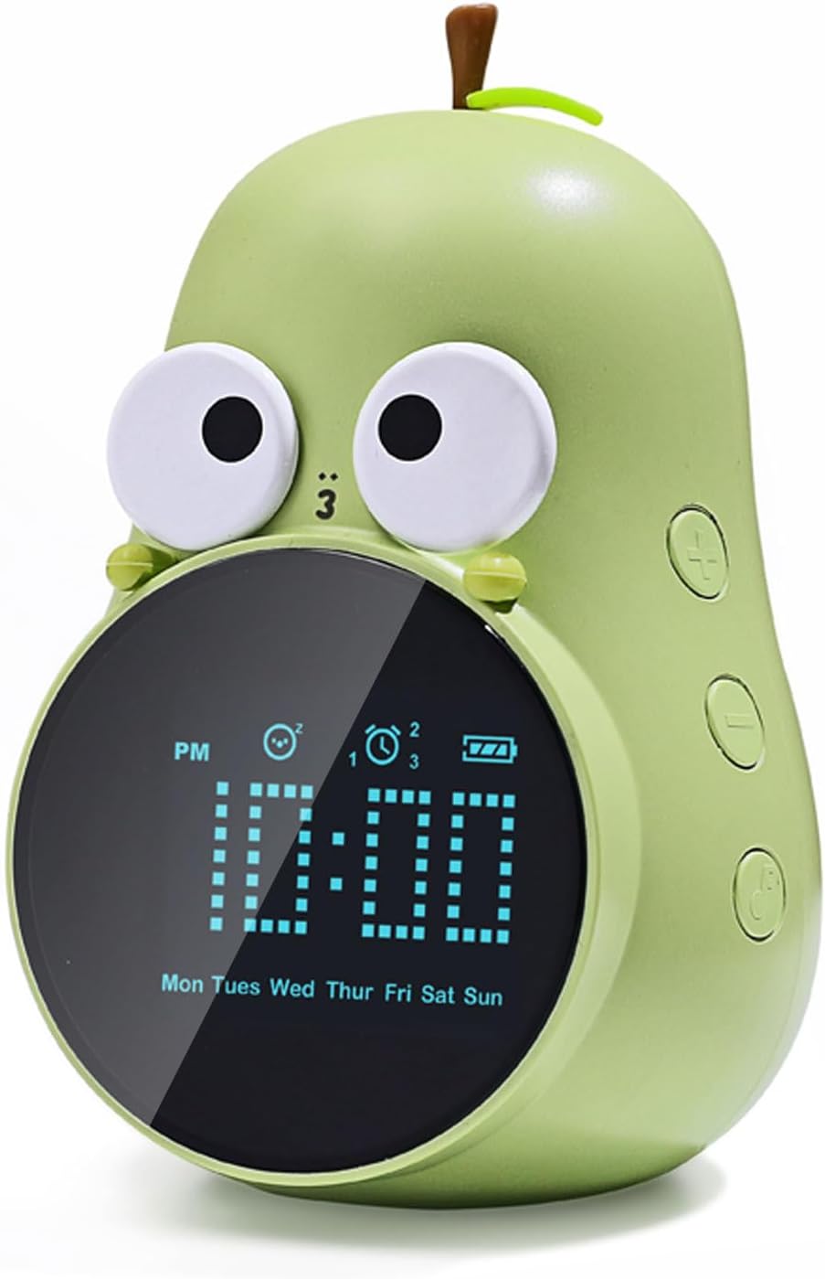 Alarm Clock for Kids: Cute Pear Design, Snooze, Triple Alarms, 5 Ringtones- Premium Digital Wake Up Clock for Children' Bedrooms - Rechargeable, 3 