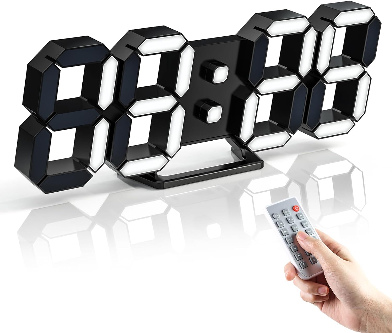 3D LED Digital Clock, 9.7 Desk Wall Alarm Clock, 12/24H, Date, Temp, Auto Dimmer, Remote Control, Nightlight Home Gaming Set Decor Gift Clock for Room/Office/Bedroom/Kitchen/School/Gym Black