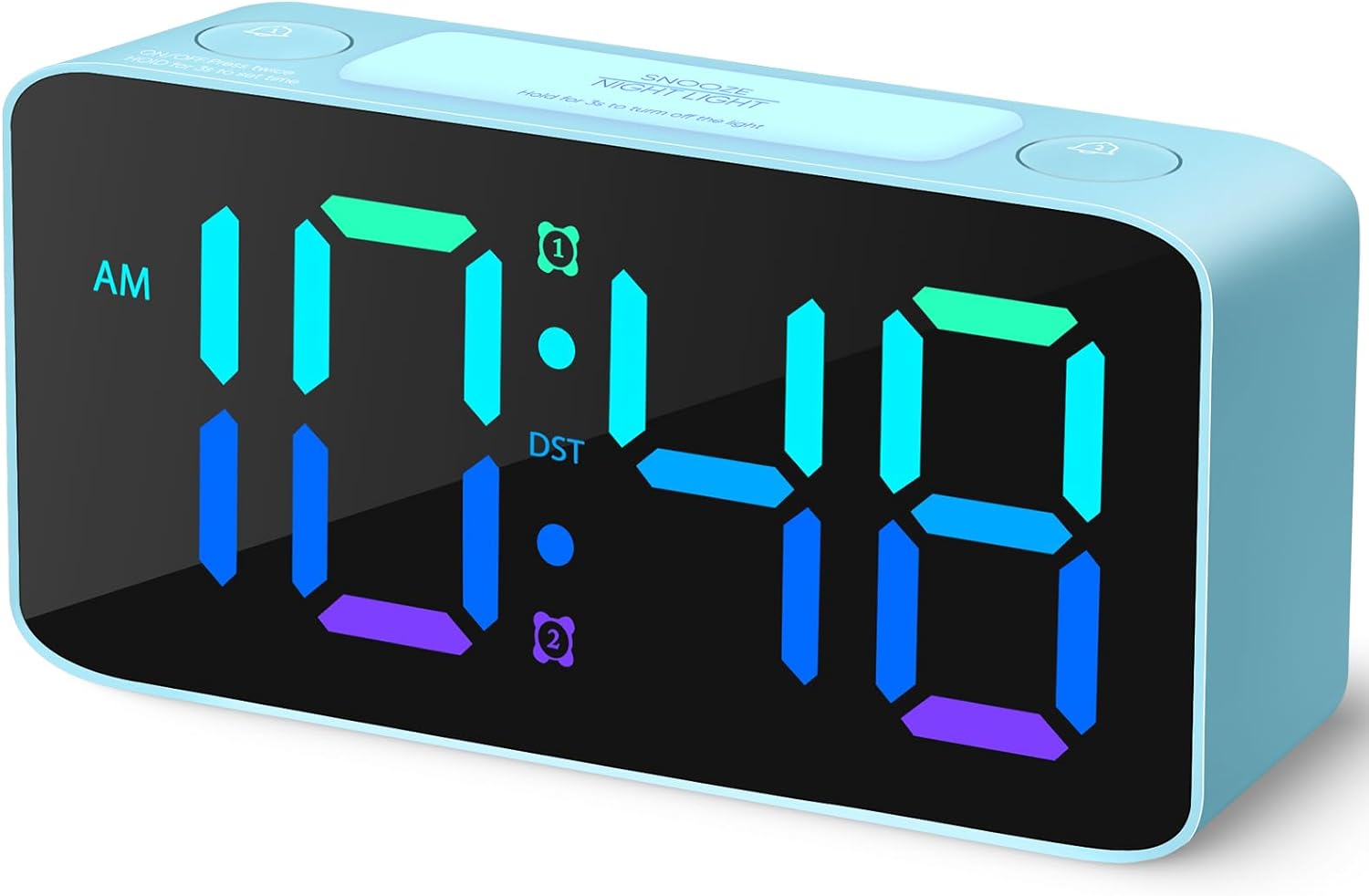 Loud Alarm Clock for Heavy Sleepers Adults,RGB Digital Clock with 7 Color NightLight,Adjustable Volume,USB Charger,Small Clocks for Bedrooms Bedside,ok to Wake for Kids,Teens (Blue RGB)