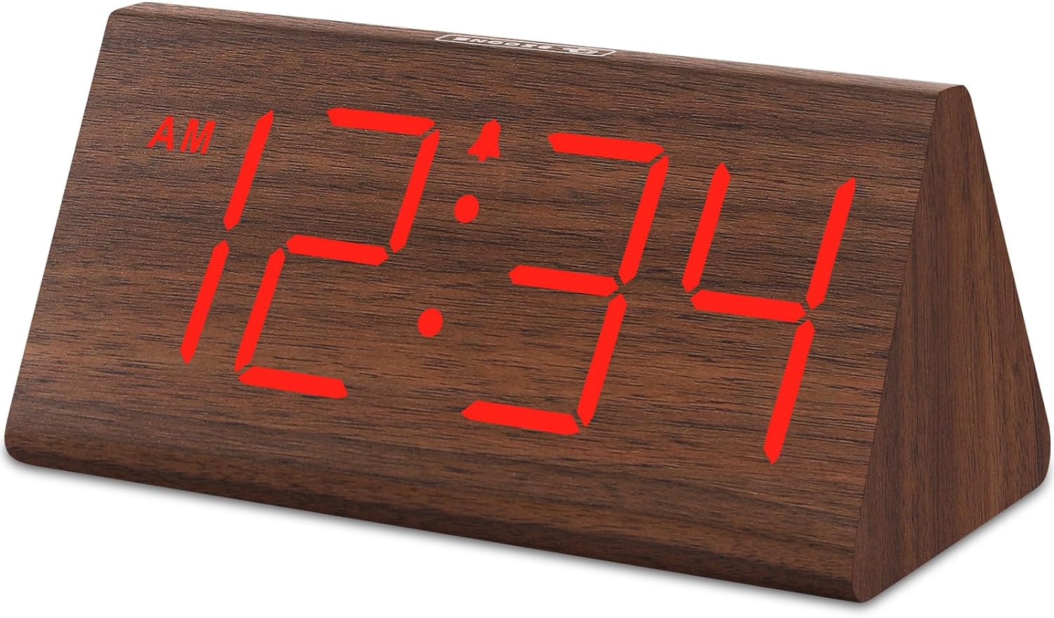 DreamSky Wooden Digital Alarm Clocks for Bedrooms - Electric Desk Clock with Large Numbers, USB Port, Battery Backup Alarm, Adjustable Volume, Dimmer, Snooze, DST, 12/24H, Living Room Wood Dcor (Red)