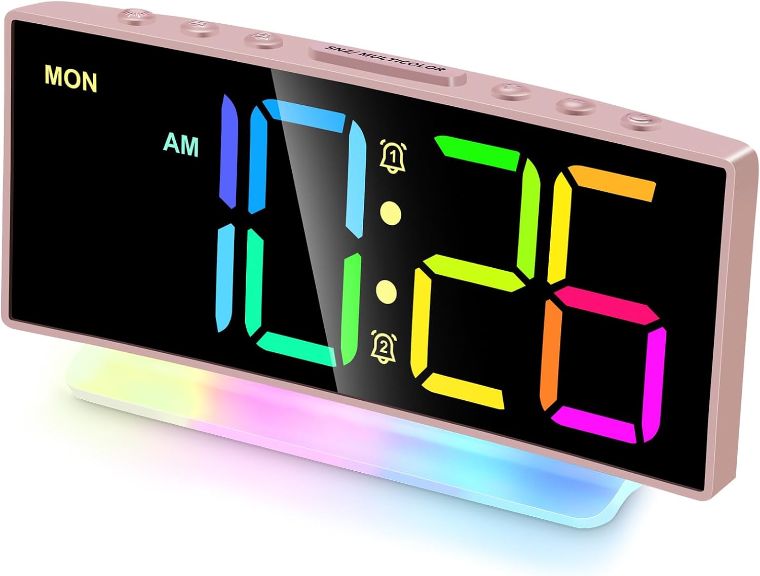 Modern Curved Cute Digital Alarm Clock,Dimmable Colorful Led Display,Adjustable Volume,Weekday/Weekend Mode,Simple Clock for Bedrooms Bedside,Ok to Wake Up for Girls,Kids,Teens (Pink Dynamic)