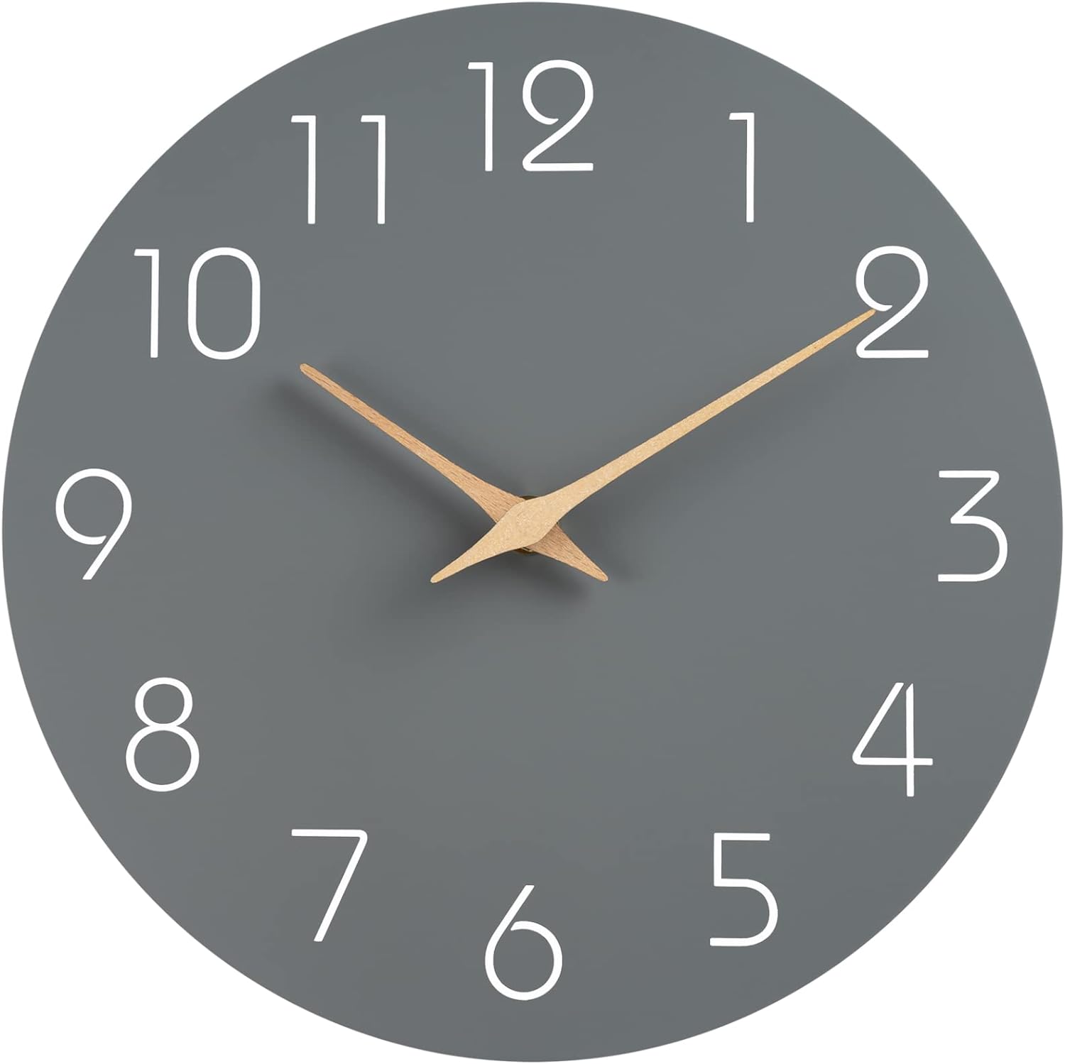 Mosewa Silent Non-Ticking Wall Clock Decorative for Kitchen, Bedroom, Bathroom, Office, Living Room, Battery Operated - 10 Inch Wood Modern Simple (Gray)