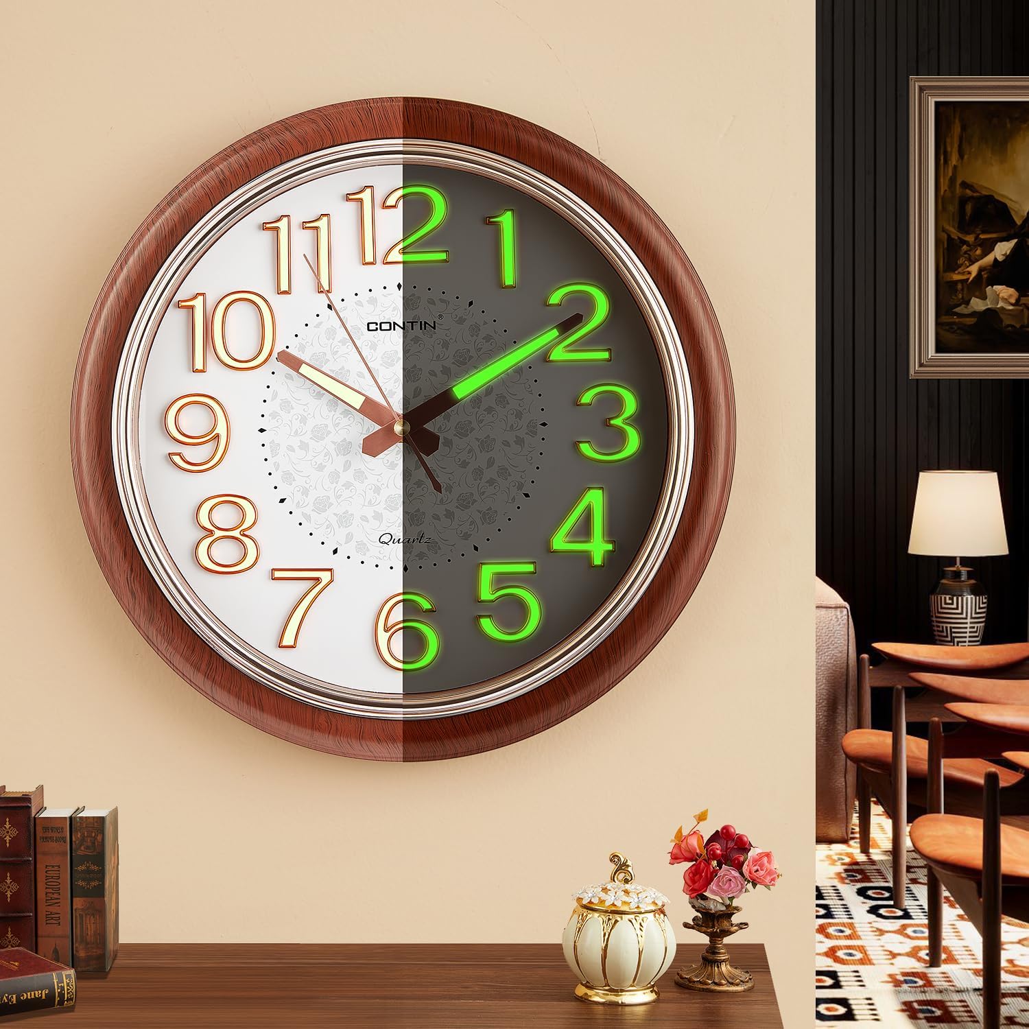 Wall Clock,12'' Silent Wall Clocks Battery Operated,Glow In the Dark Wall Clock Large Wall Clock,Vintage Wall Clocks for Living Room Decor,Kitchen Clock,Kitchen Wall Clock,Modern Wall Clock Decorative