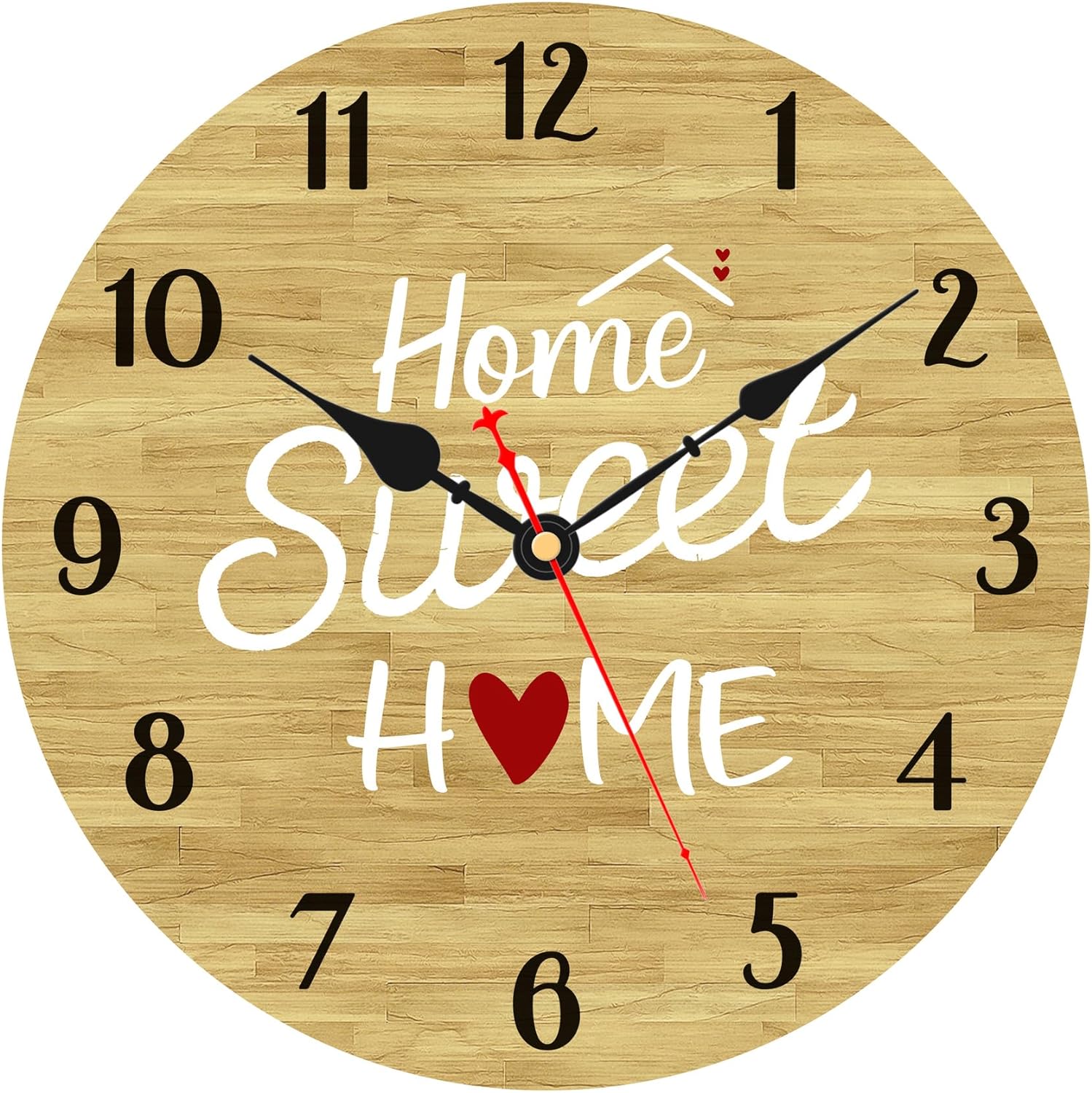 Small Rustic Wall Clock, Brown Home Sweet Home Decor Clocks, Decorative Battery Operated Silent Wall Clocks for Living Room Kitchen Bathroom Bedroom Farmhouse, 8 Inch