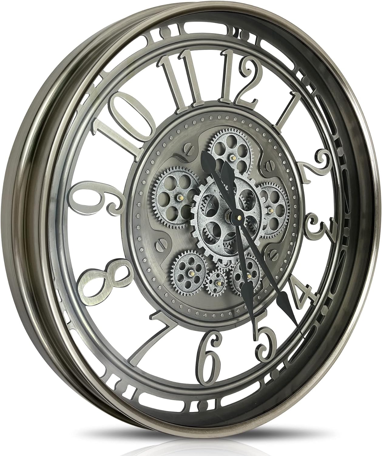 DORBOKER Real Moving Gears Wall Clock Large Modern Metal Clocks for Living Room Decor, Industrial Steampunk Unique Vintage Rustic Decorative Clock for Home Farmhouse Office, 21 Inch,Gunmetal Arabic