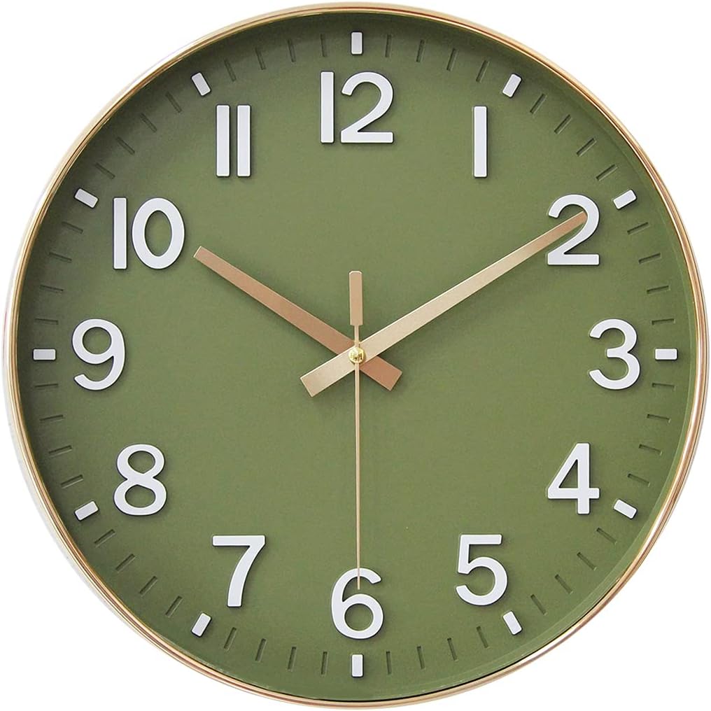 HZDHCLH Wall Clocks Battery Operated,12 inch Silent Non Ticking Modern Wall Clock for Living Room Bedroom Kitchen Office Classroom Decor (Olive Green)