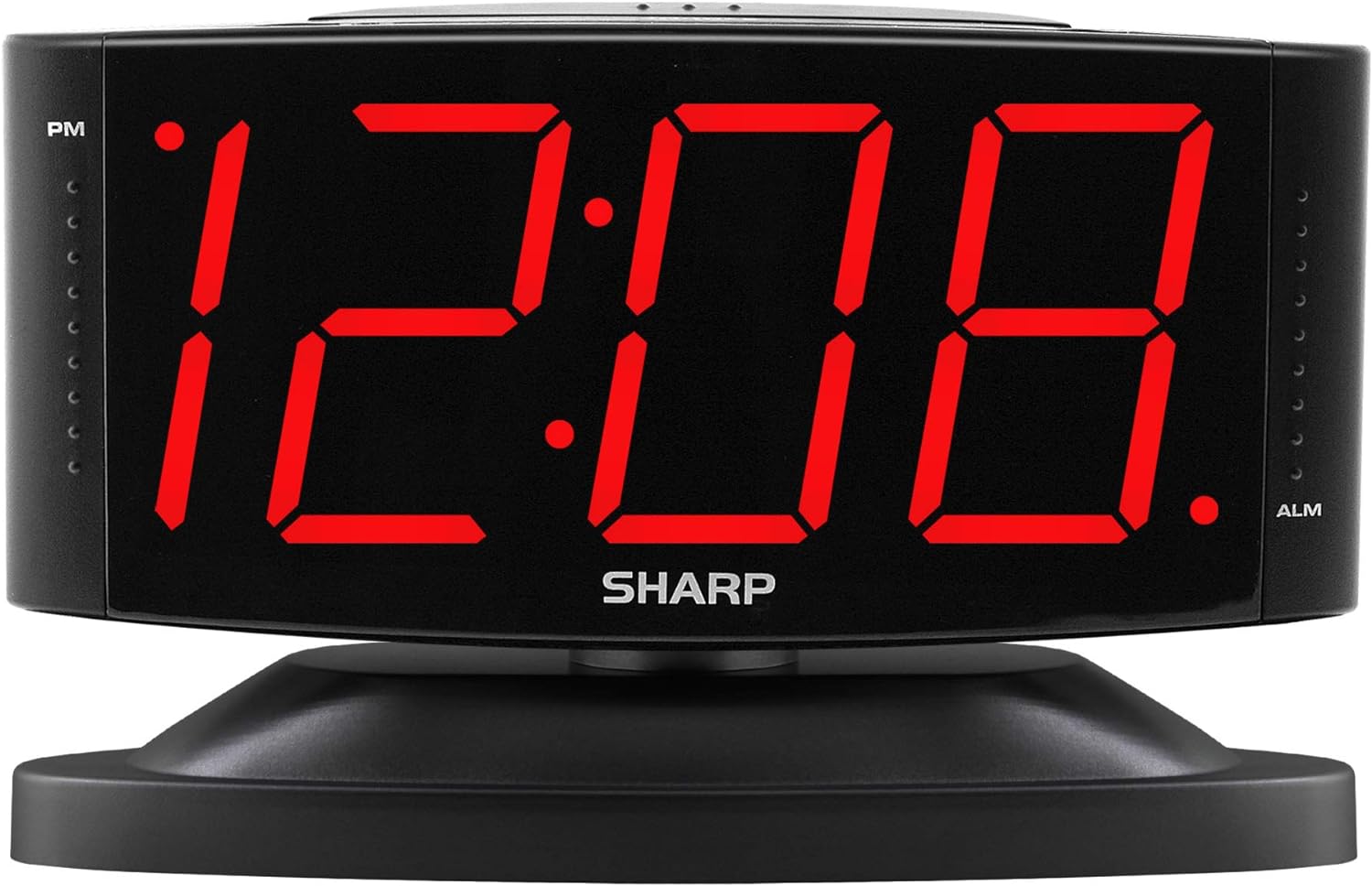 SHARP Home LED Digital Alarm Clock  Swivel Base - Outlet Powered, Simple Operation, Alarm, Snooze, Brightness Dimmer, Big Green Digit Display, (Midnight Black -Red LED)