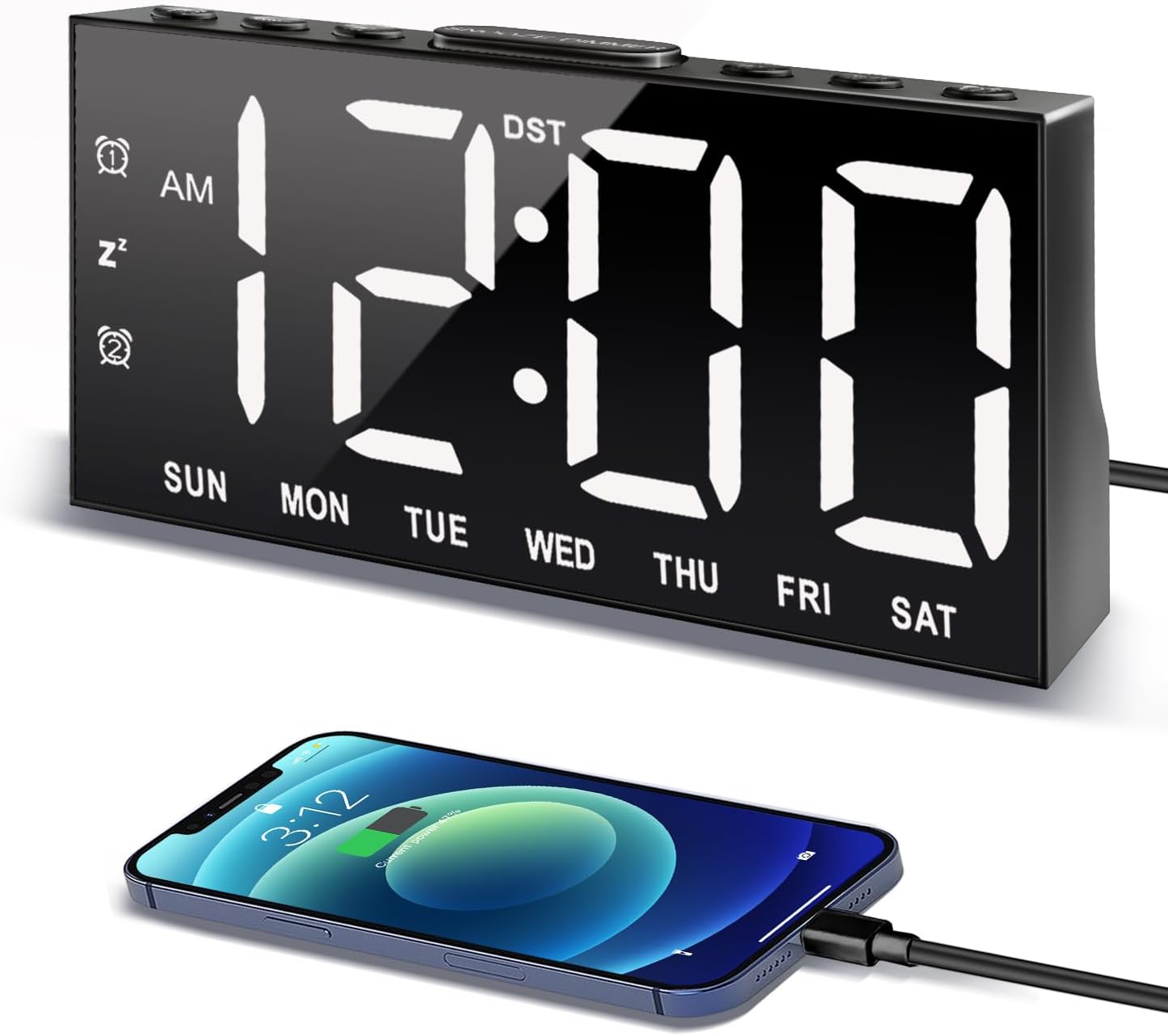 JALL Digital Alarm Clock with Large Display Big Bold Numbers, Dimmer, 2 USB Charging Ports, Snooze, Small Table Desk Clock for Bedroom, Living Room, Clock for Heavy Sleepers