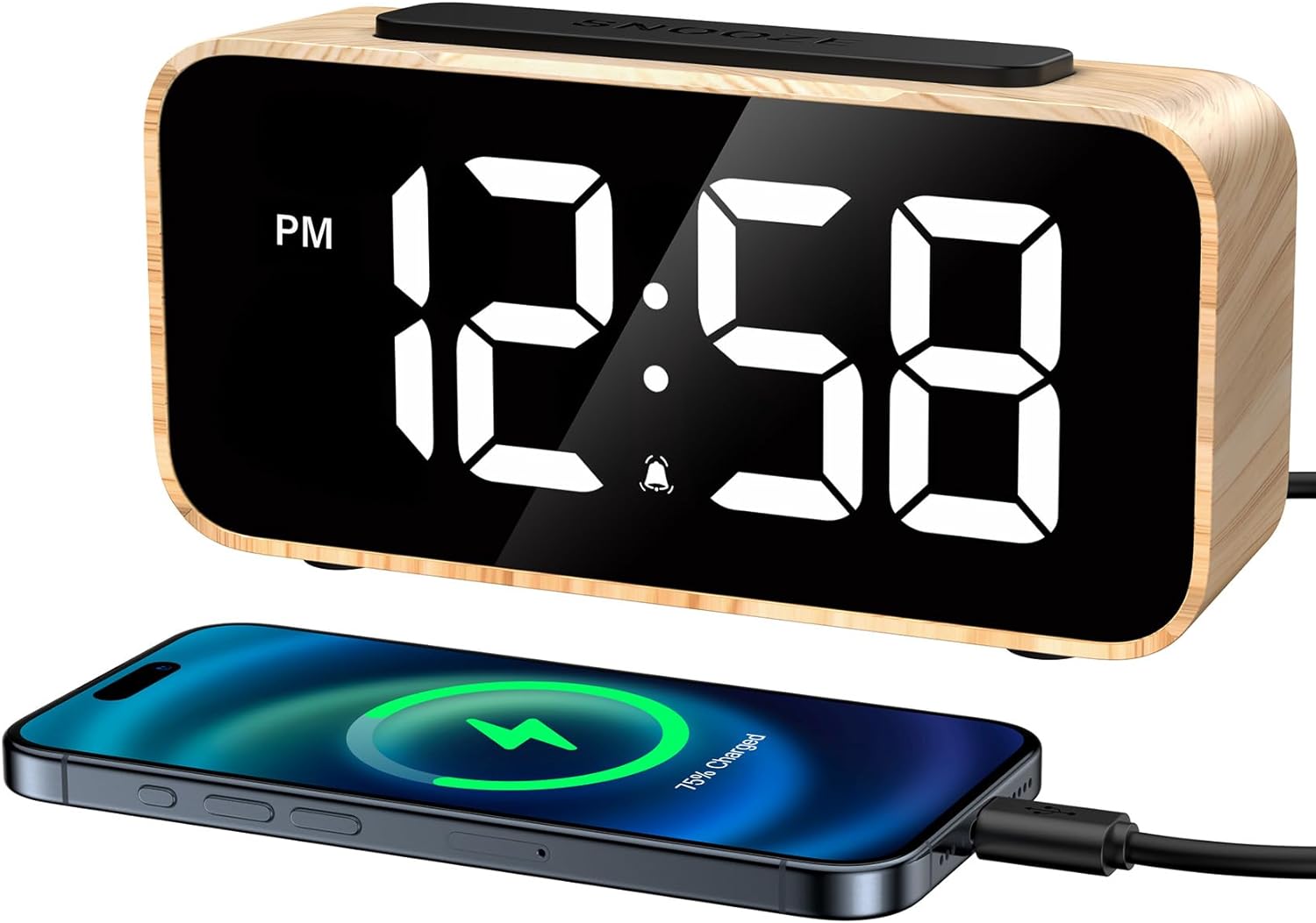 Digital Alarm Clock for Bedrooms, Digital Clock with Bold Number Display, 0-100% Brightness Dimmer, Adjustable Alarm Volume, Dual Alarm, 12/24Hr, Snooze, Power-Off Memory, Small Desk Clock for Bedside