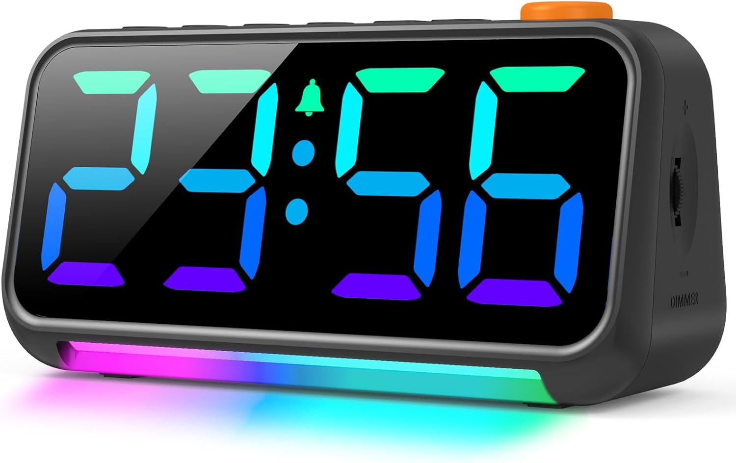 Dynamic RGB Clock - Extra Loud Digital Alarm Clock for Bedroom, Heavy Sleepers, Adults, Kids, Small Bedside Desk Clock with RGB Night Light, LED Display, USB Charger, Xmas Gifts - Cool Black