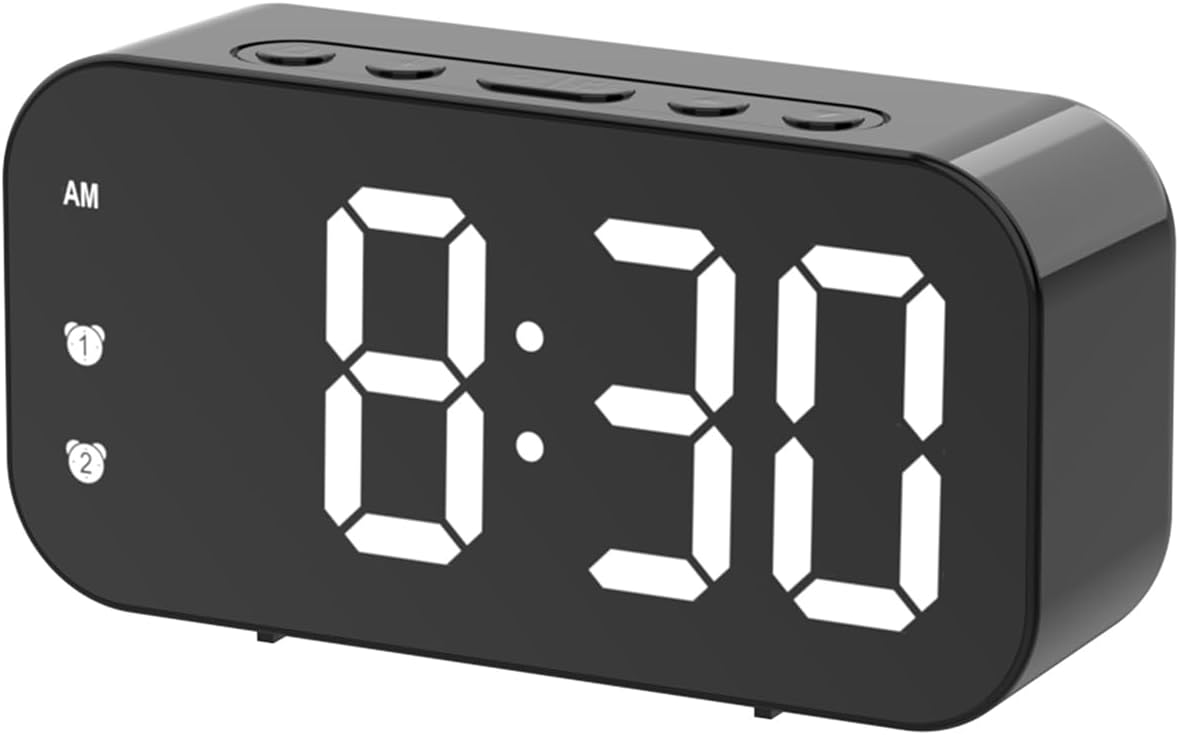 Digital Alarm Clock Bedside LED Alarm Clock Large Bold Number Display for Bedroom USB Charging -Battery Backup (Black)