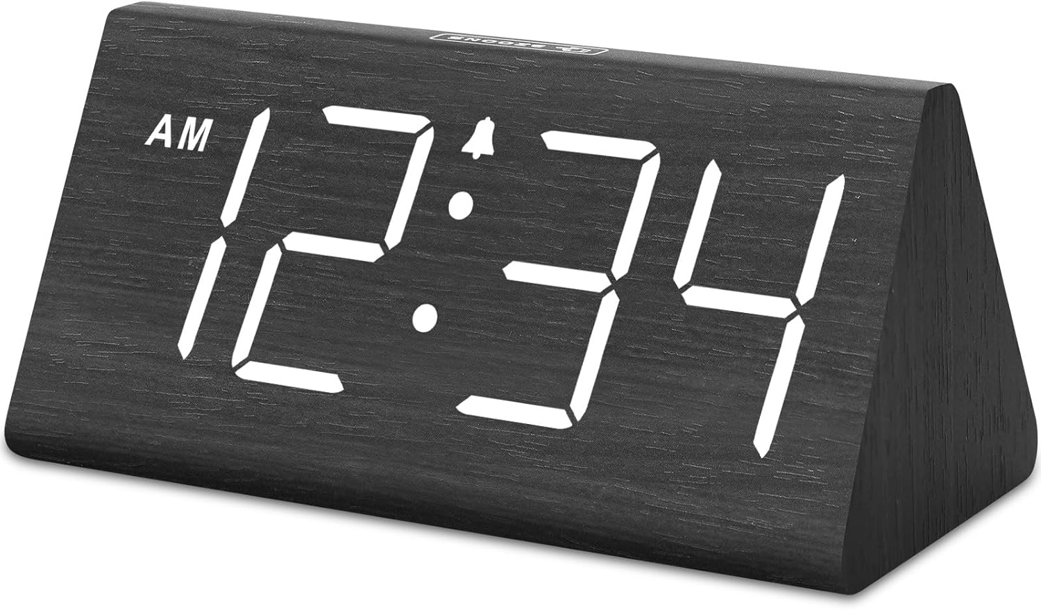 DreamSky Wooden Digital Alarm Clocks for Bedrooms - Electric Desk Clock with Large Numbers, USB Port, Battery Backup Alarm, Adjustable Volume, Dimmer, Snooze, DST, 12/24H, Wood Dcor (Black)