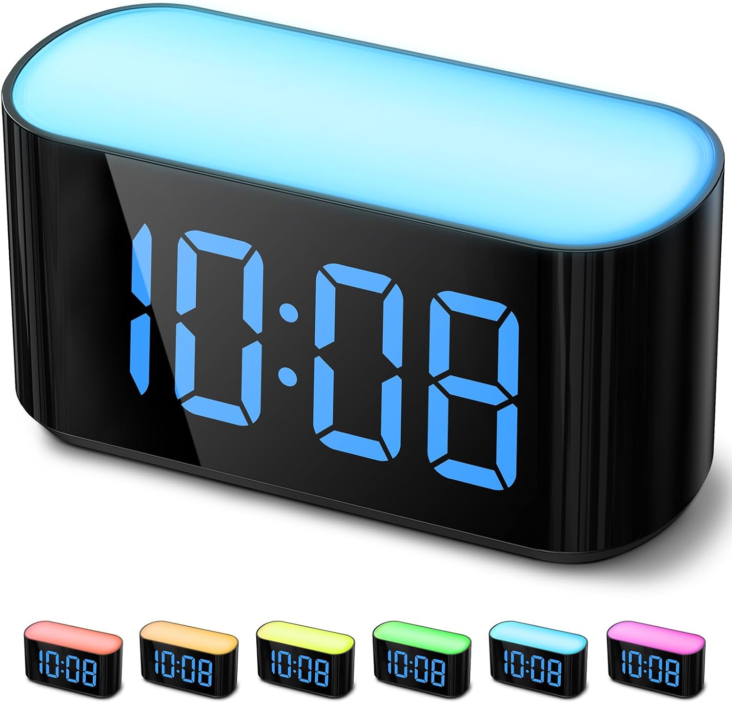 HOUSBAY Digital Alarm Clock for Bedrooms - Large Display Easy to Read Across The Room, 7 Larger Color Night Light, Dual Alarm, Dimmer, True Battery Backup, Adjustable VolumeBlue