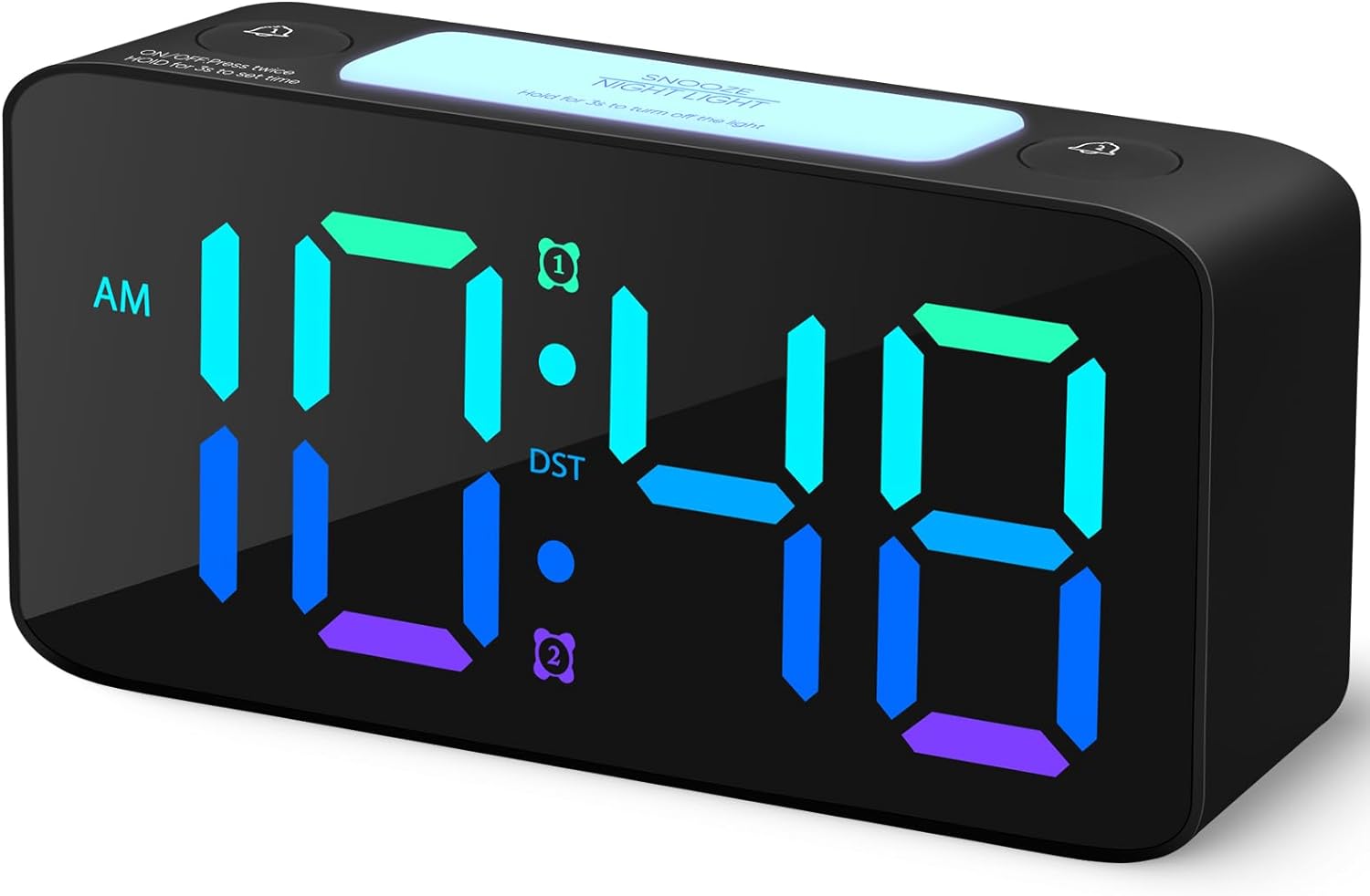 Super Loud Alarm Clock for Heavy Sleepers Adults,RGB Digital Clock with 7 Color NightLight,Adjustable Volume,USB Charger,Small Clocks for Bedrooms Bedside,ok to Wake for Kids,Teens (Black RGB)