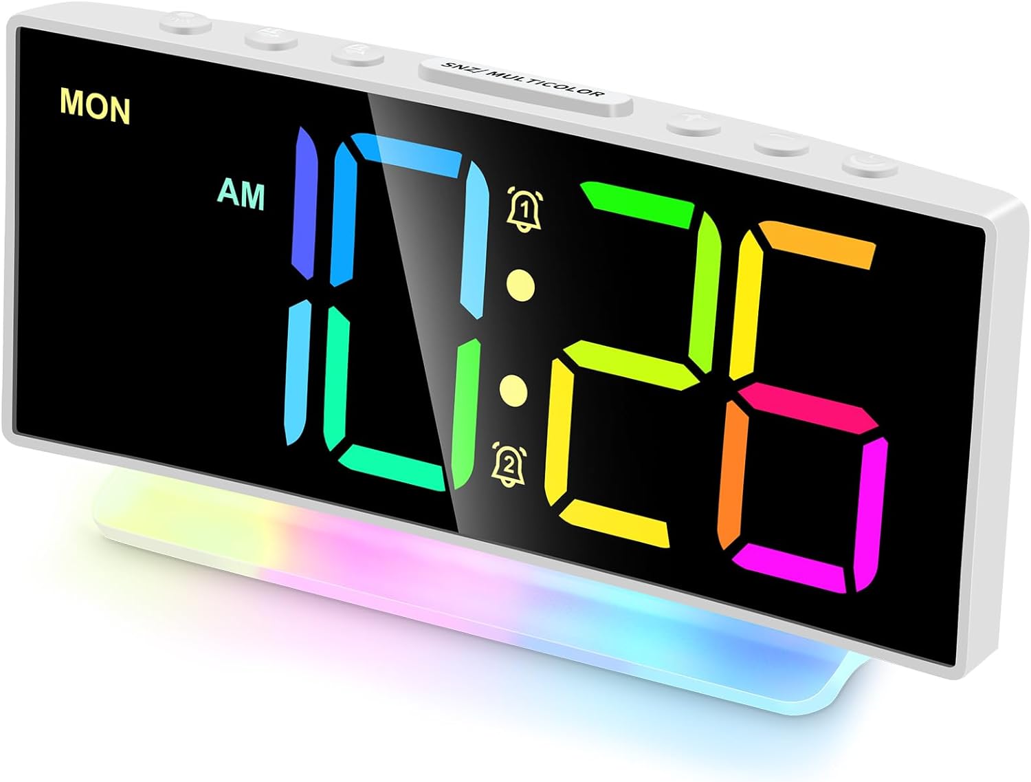 Loud Alarm Clocks for Heavy Sleepers,Adults,Kids,Teens,Large Digital Display,USB Port,7 Color Night Light,Adjustable Volume,Battery Backup,Small Bedside Clocks for Bedrooms (White Dynamic)