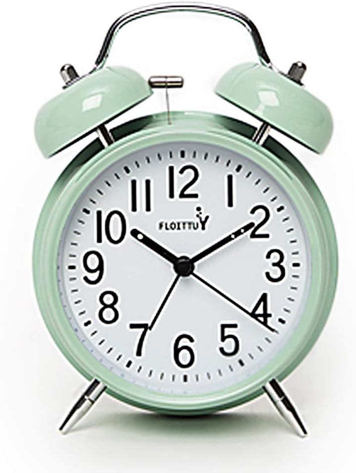 {Loud Alarm for Deep Sleepers) 4'' Twin Bell Alarm Clock with Backlight for Bedroom and Home Decoration(Green)