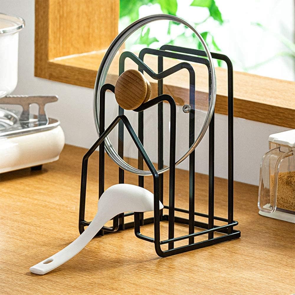 SUNFICON Cutting Board Rack Chopping Board Organizer Stand Holder Kitchen Countertop Pots Pan Lids Rack Organizer Flat Steel 4.92 x 5.7 x 8.47 in. Black