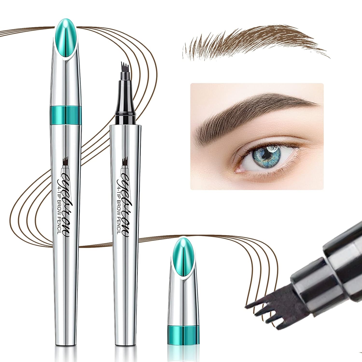 Eyebrow Pencil Eyebrow Microblading Pen - Eyebrow Pen Micro 4 Point Brow Pen Lift & Snatch Eyebrow Eye Makeup Long-Lasting Waterproof & Smudge-proof Natural Eyebrow Hair (Dark Brown)